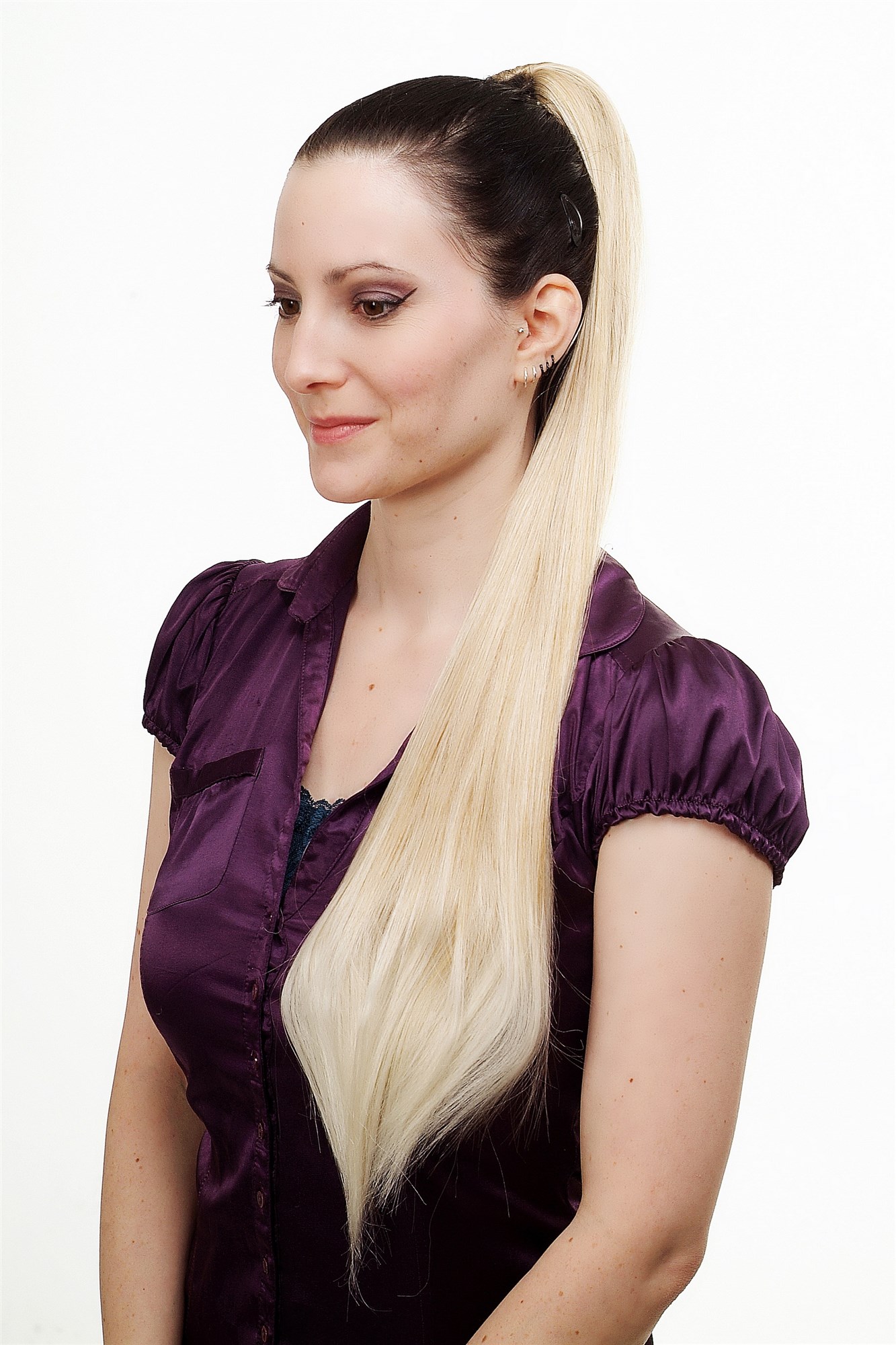 hochwertiges Haarteil Zopf mit Butterfly-Clip sehr lang glatt Hellblond-Mix T113-24BT613, Ansicht 3, WIG ME UP: Ihr Perücken Online Shop glattes Zopf-Haarteil Blond-Mix 70 cm lang