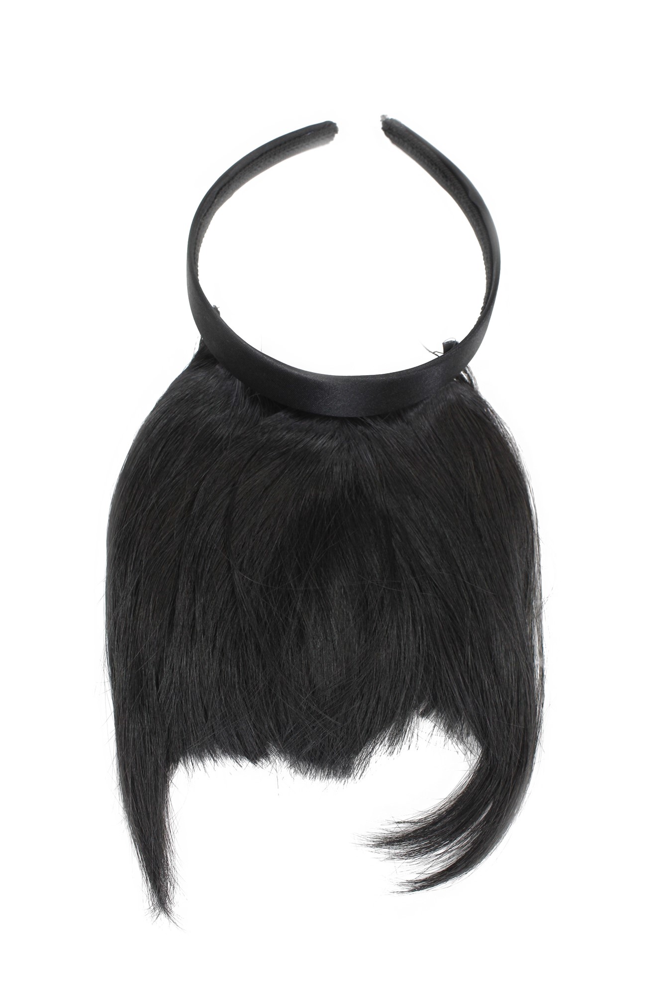 Hair Piece Clip in Bangs Fringe with hair circlet long framing strands HIGH  synthetic BLACK, front view, WIG ME UP: Your Perücken Online Shop Clip-In Bang, velvet black, straight, short