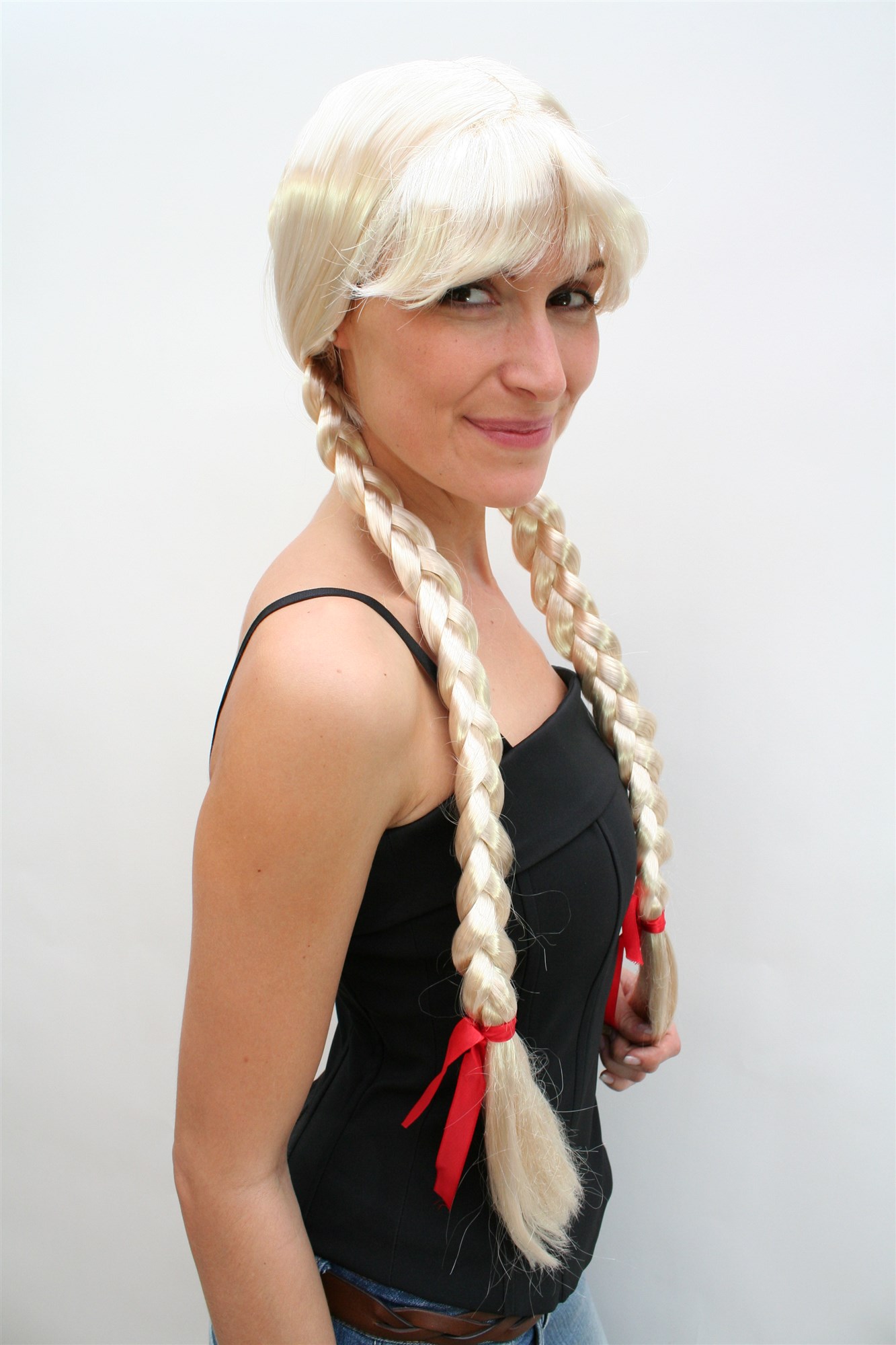 Lady wig fringe blonde 2 long braids plaids pigtails Heidi German Maid PW0094, view 2, WIG ME UP: Your Perücken Online Shop Party Wig, Ladies, Blonde, Braided, very long