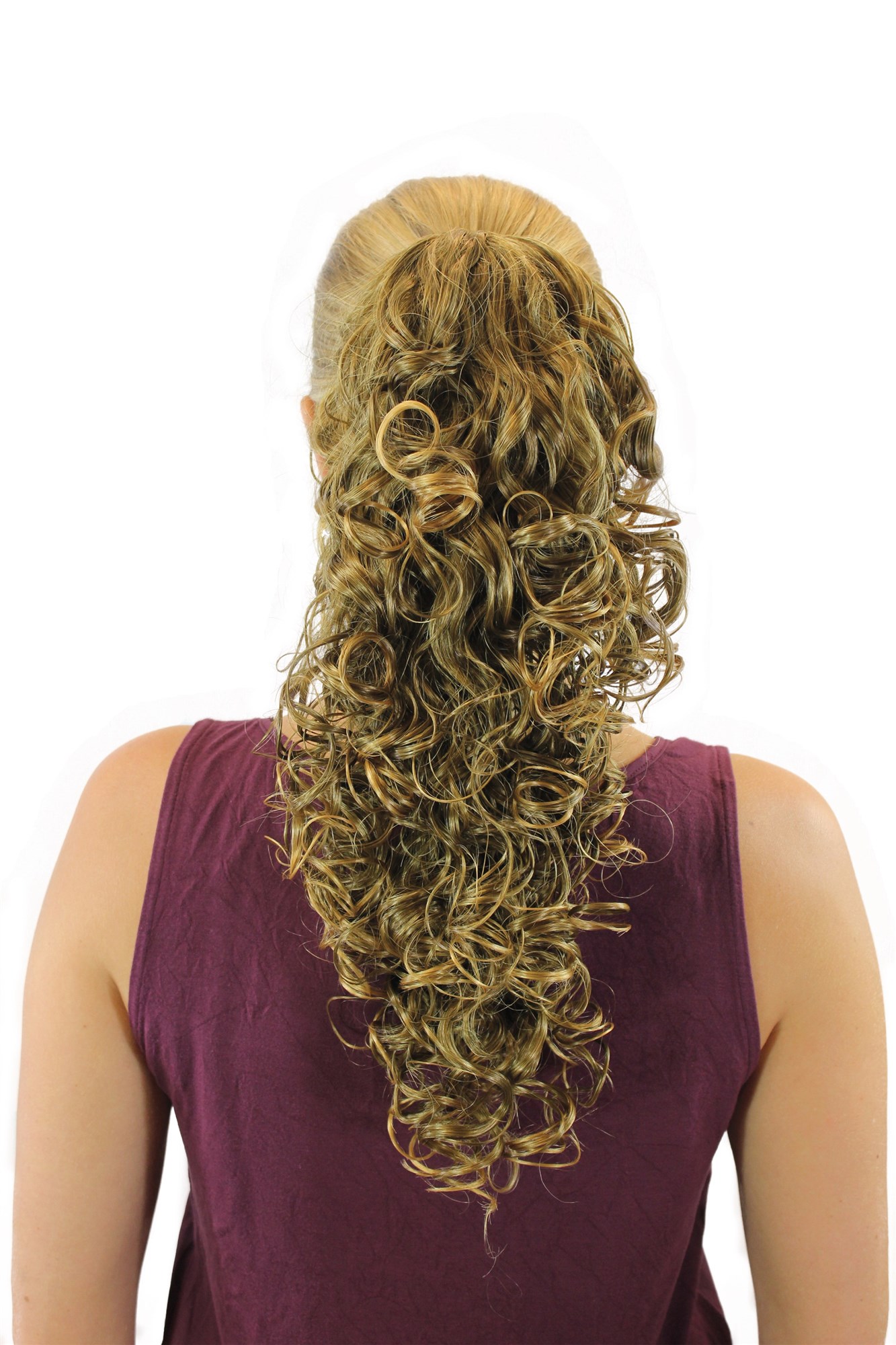 SC-26-9T25 Ponytail Hairpiece extension long curled curls claw clamp mixed brown streaked with blond 18", view 2, WIG ME UP: Your Perücken Online Shop Ponytails, medium brown-light blonde mix, curled, shoulder-length