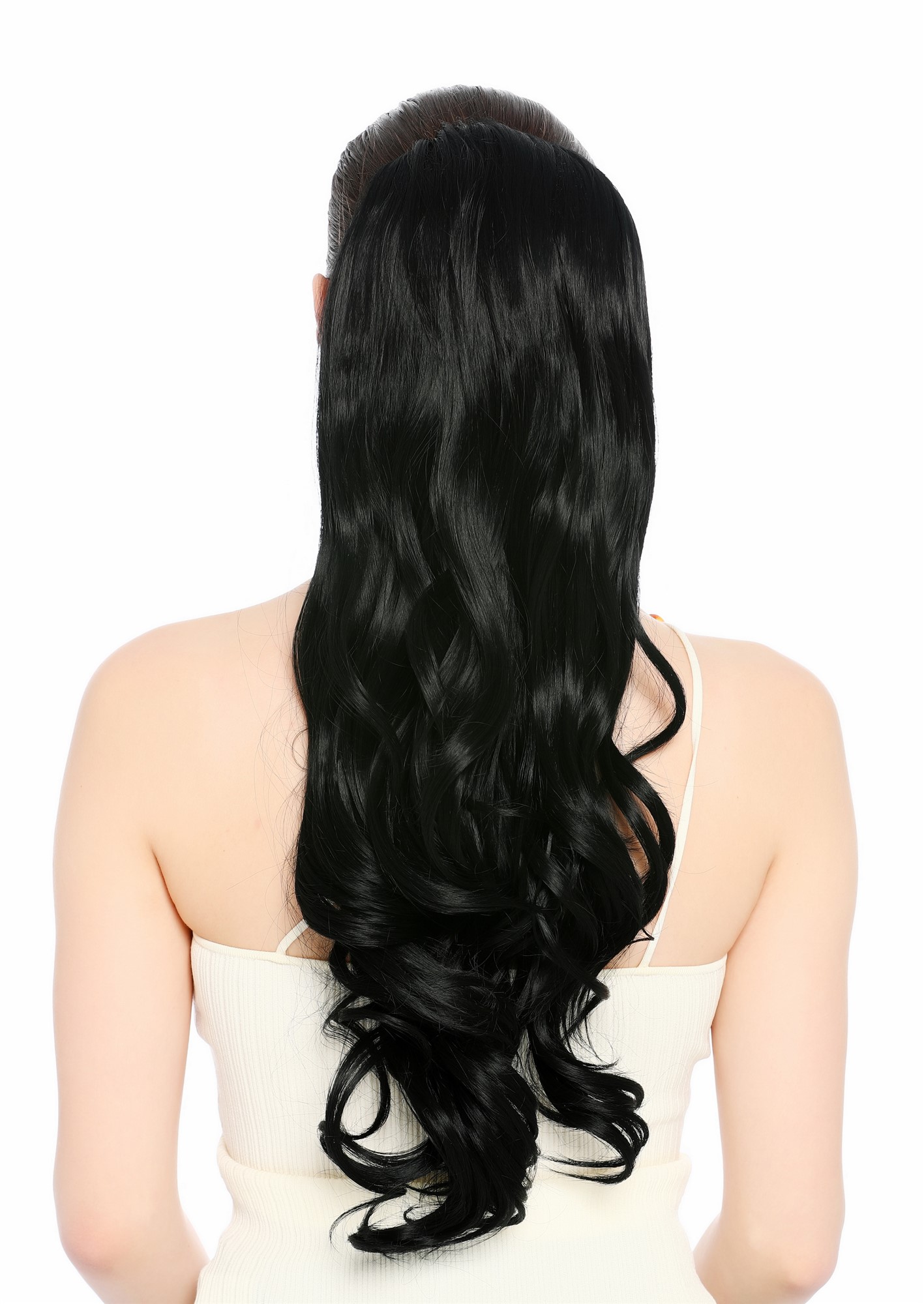 Zopf Pferdeschwanz Steckkämme lang oben glatt unten gelockt 55 cm Schwarz Tiefschwarz N1555A-1