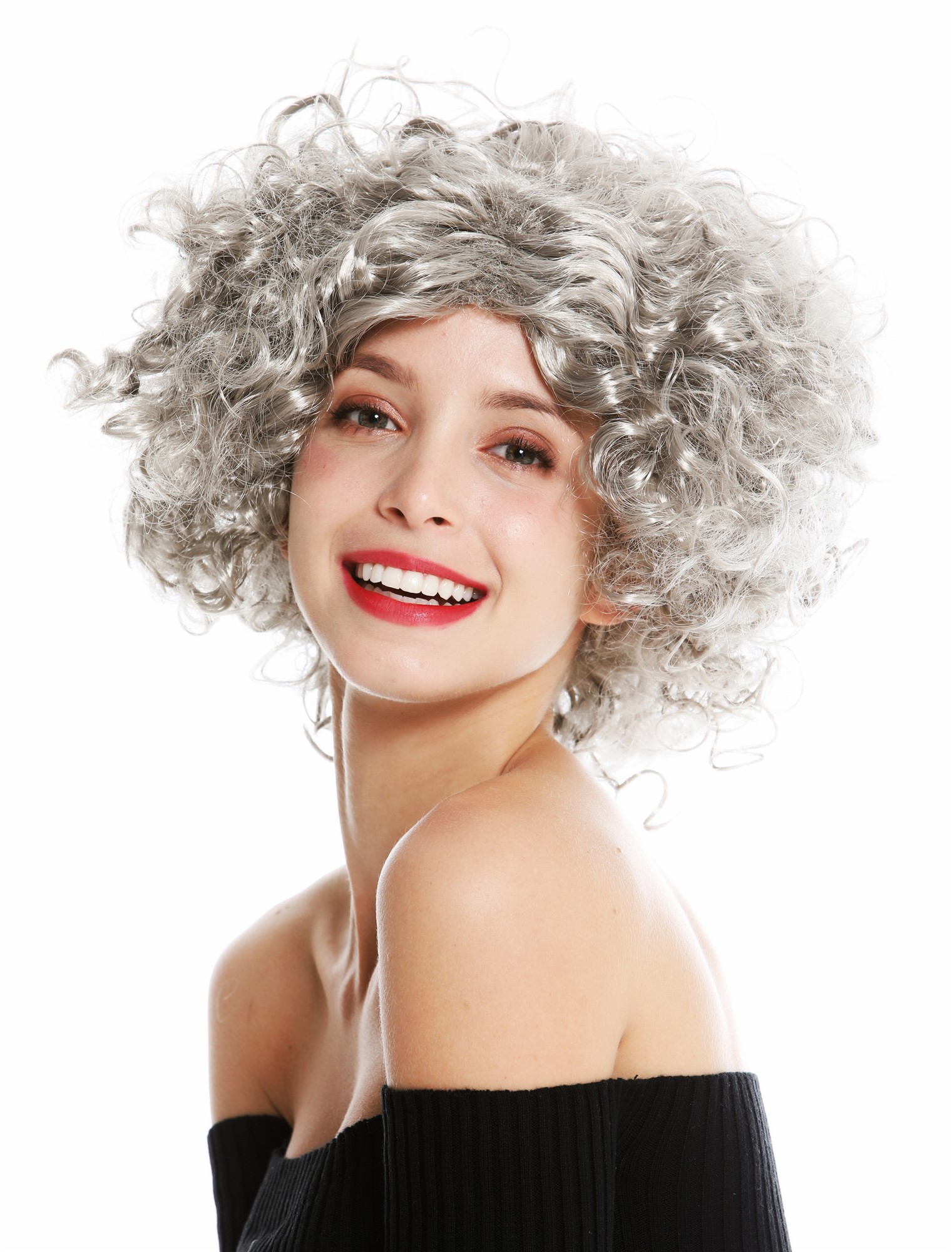 günstige Party Perücke, Perücke Grau Locken Mittelscheitel Kurz 1352-ZA68R, Vorderansicht, WIG ME UP: Ihr Perücken Online Shop lockige Party Perücke Silbergrau kurze Haare Unisex