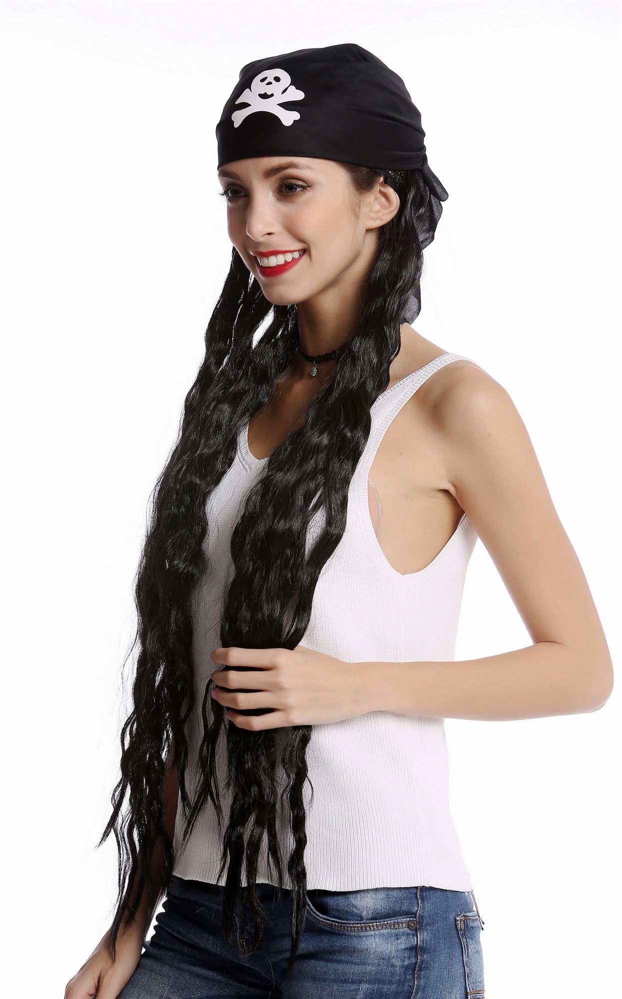 Party Wig, Unisex, Black, curled, long