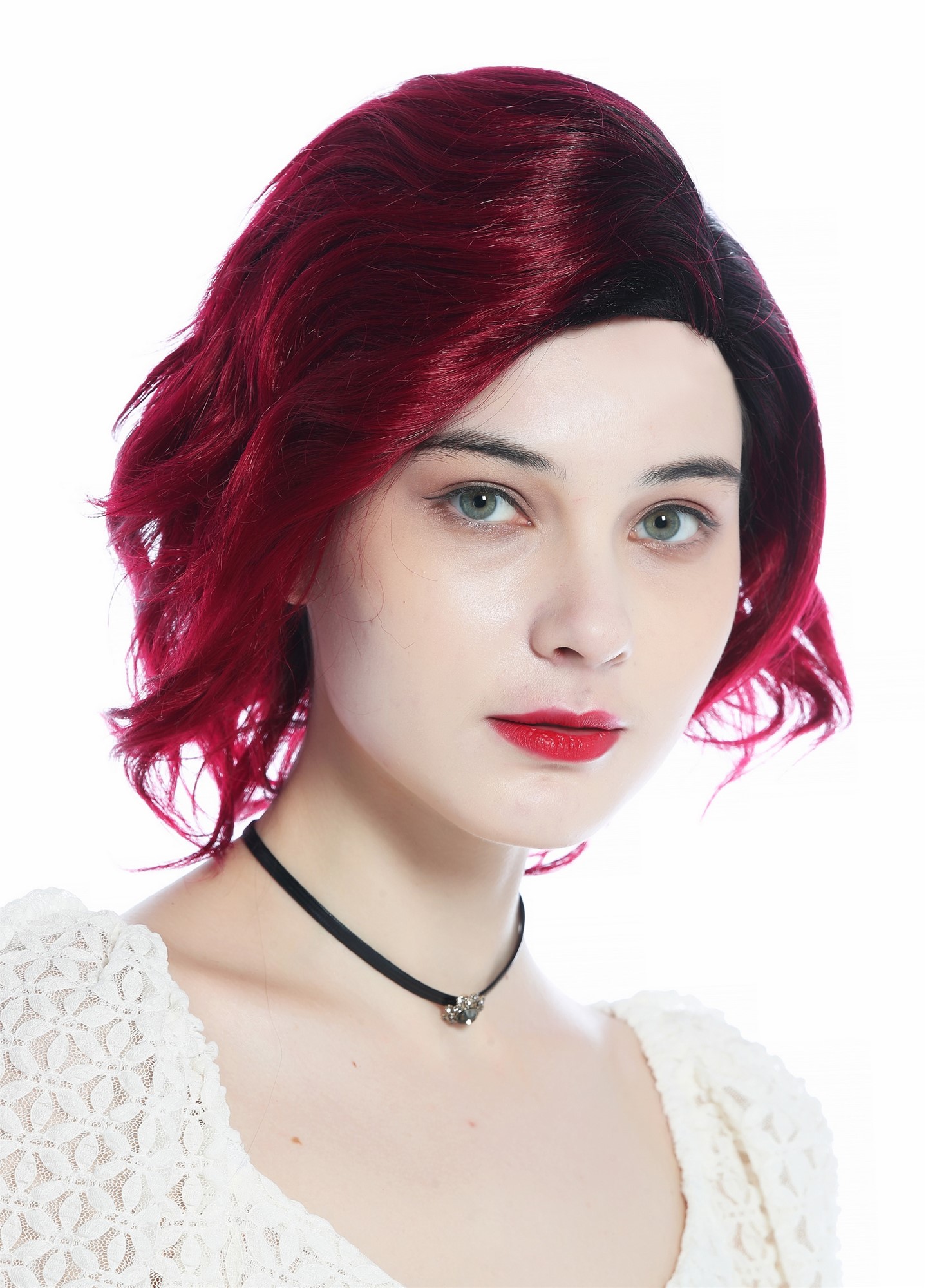 Ladies' wig short wild wavy parting parted ombre black red DW3334, view 5, WIG ME UP: Your Perücken Online Shop Quality Wigs, Ladies, black-red gradient, wavy, shoulder-length