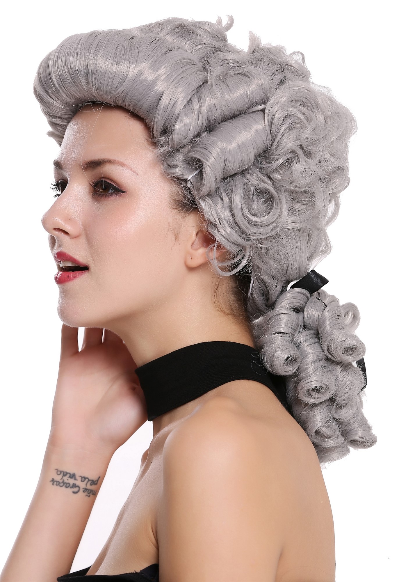 Man Lady party wig Baroque aristocrat lord curls long ponytail gray grey 910219, view 6, WIG ME UP: Your Perücken Online Shop Party Wig, Men, Grey, curled, shoulder-length