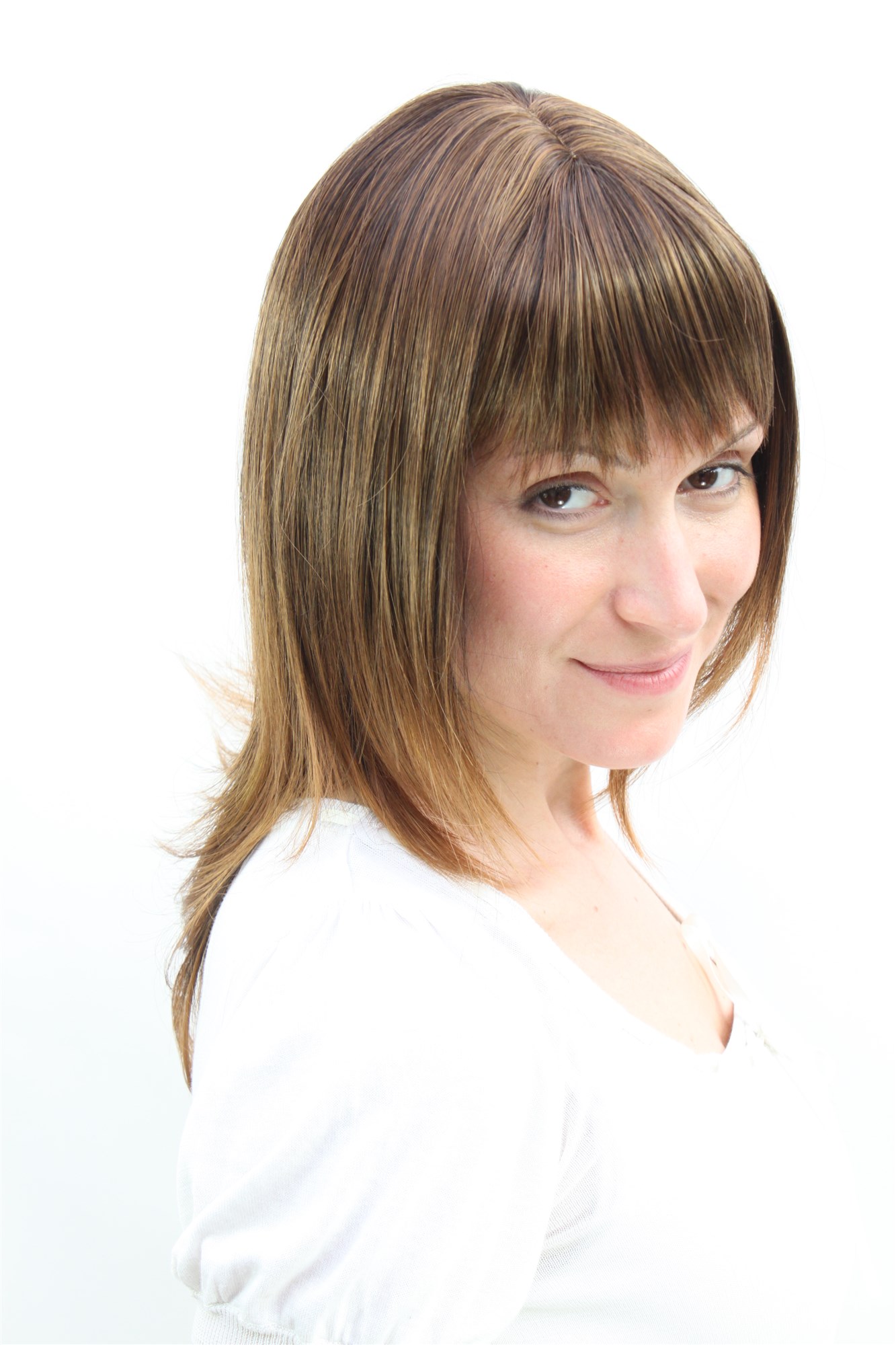 hochwertige Qualitätsperücken, Frauen Perücke schulterlang glatt gestufte Haare Braun-Blond-Mix 3003-30H144, Ansicht 2, WIG ME UP: Ihr Perücken Online Shop glatte Tressen-Perücke mit Kopfhaut-Imitat Braun-Blond-Mix schulterlange Haare für Damen