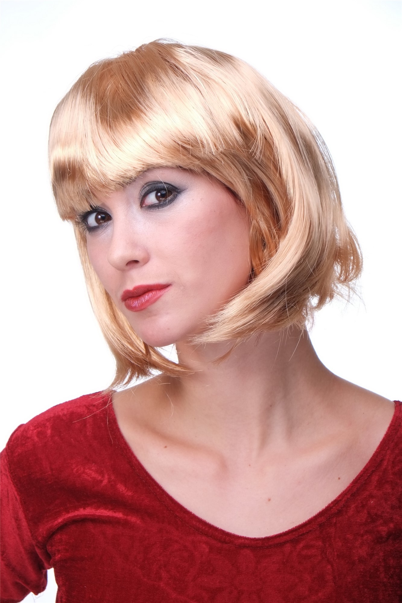 Party Halloween Disco lady women wig Bob fringe bangs short golden blonde PW0114, front view, WIG ME UP: Your Perücken Online Shop Party Wig, Ladies, golden blonde, straight, short