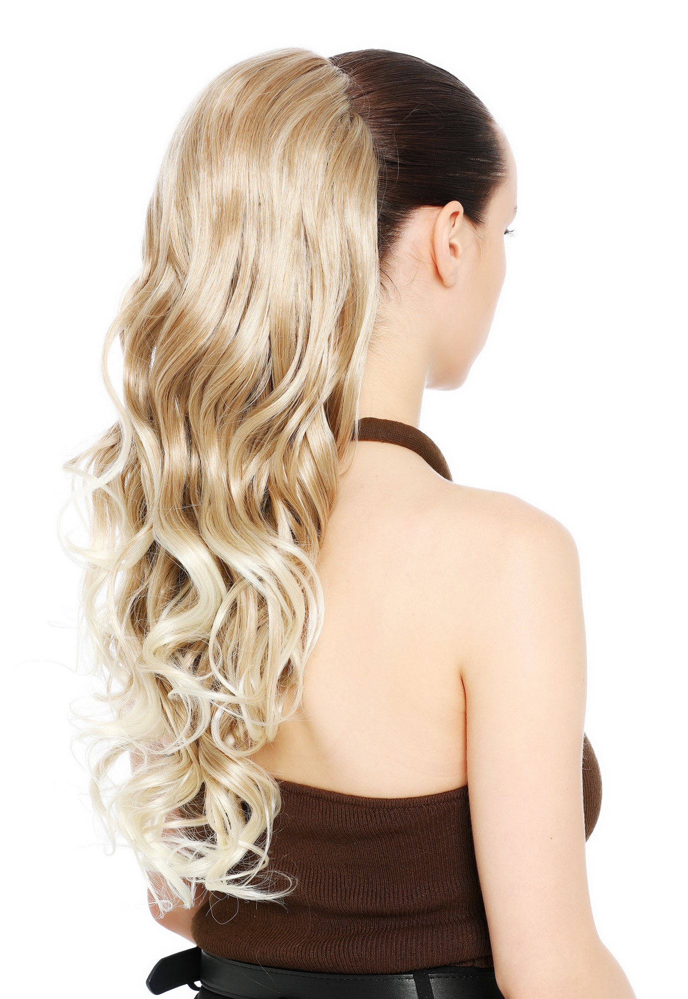 Zopf Pferdeschwanz Steckkämme lang oben glatt unten gelockt 55 cm Blond Platin Mix N1555A-15T613A