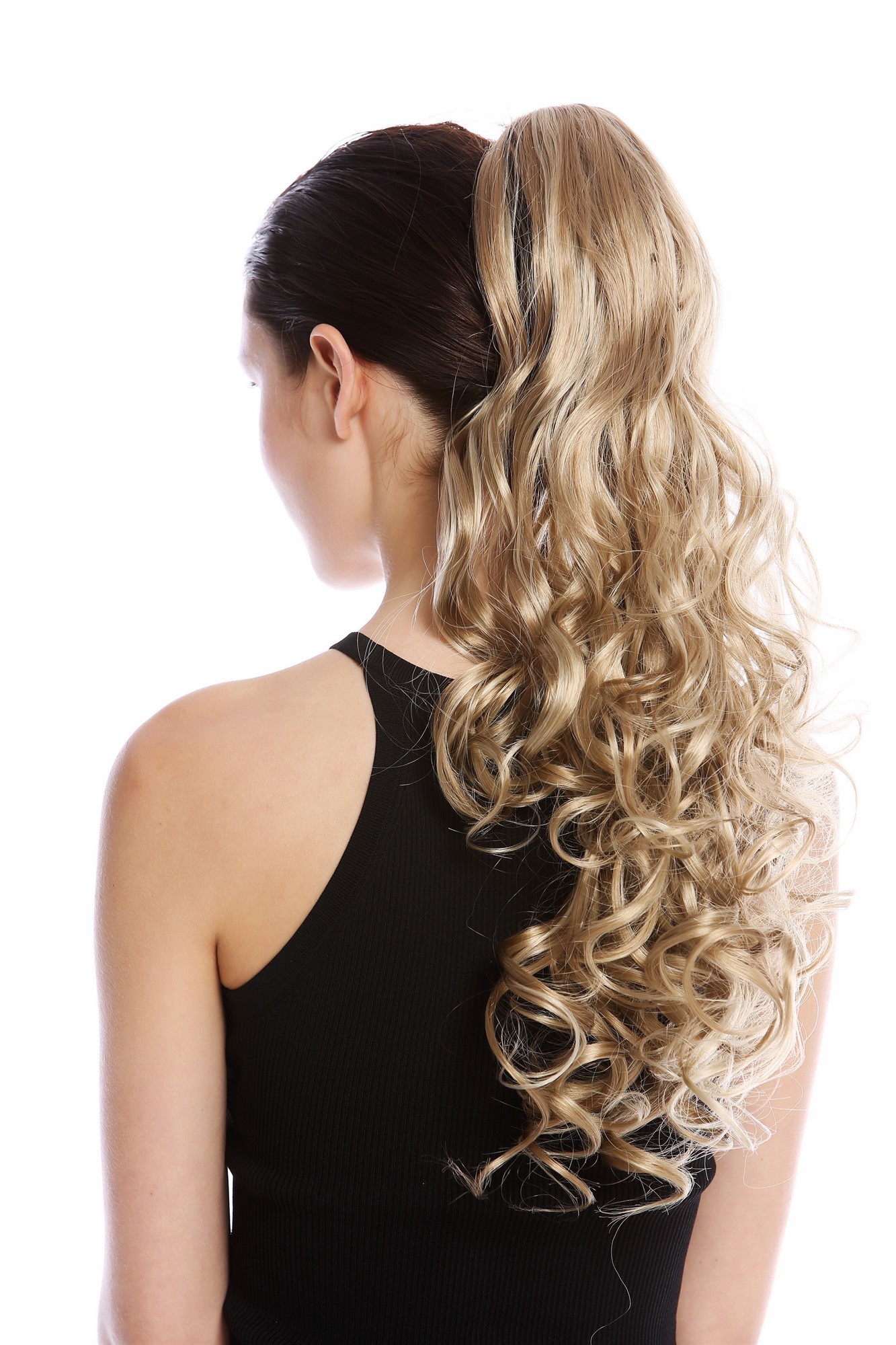 Ponytail long voluminous curled wild straggly wet look honey blonde mix DM44, front view, WIG ME UP: Your Perücken Online Shop Ponytails, blond mix, curled, long