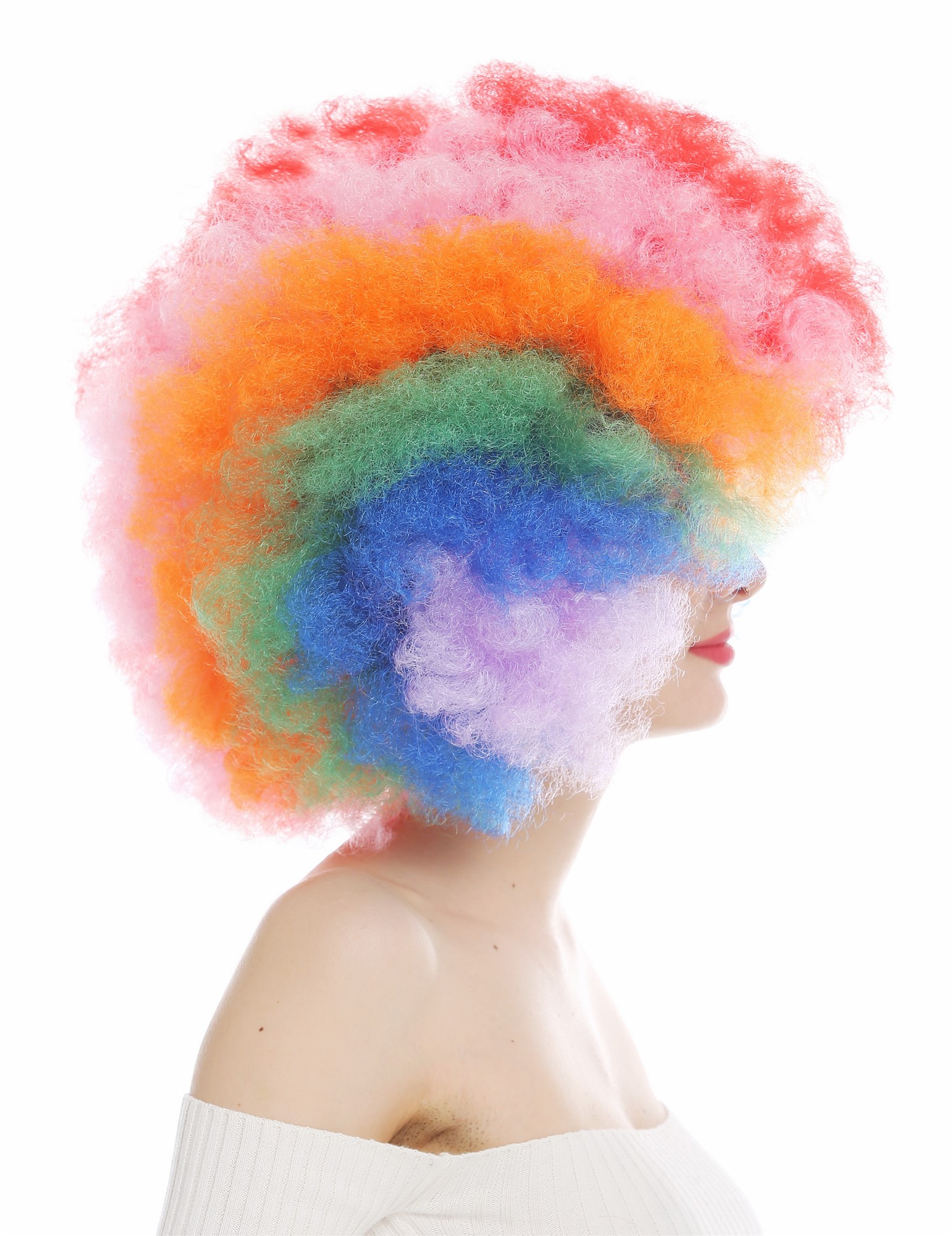 günstige Party Perücke, Perücke Afro Regenbogenfarben Bunt XXL Volumen 31938-P-coloured, Ansicht 4, WIG ME UP: Ihr Perücken Online Shop wellige Party Perücke Lila,Blau,Grün,Orange,Rosa,Rot kurze Haare Unisex
