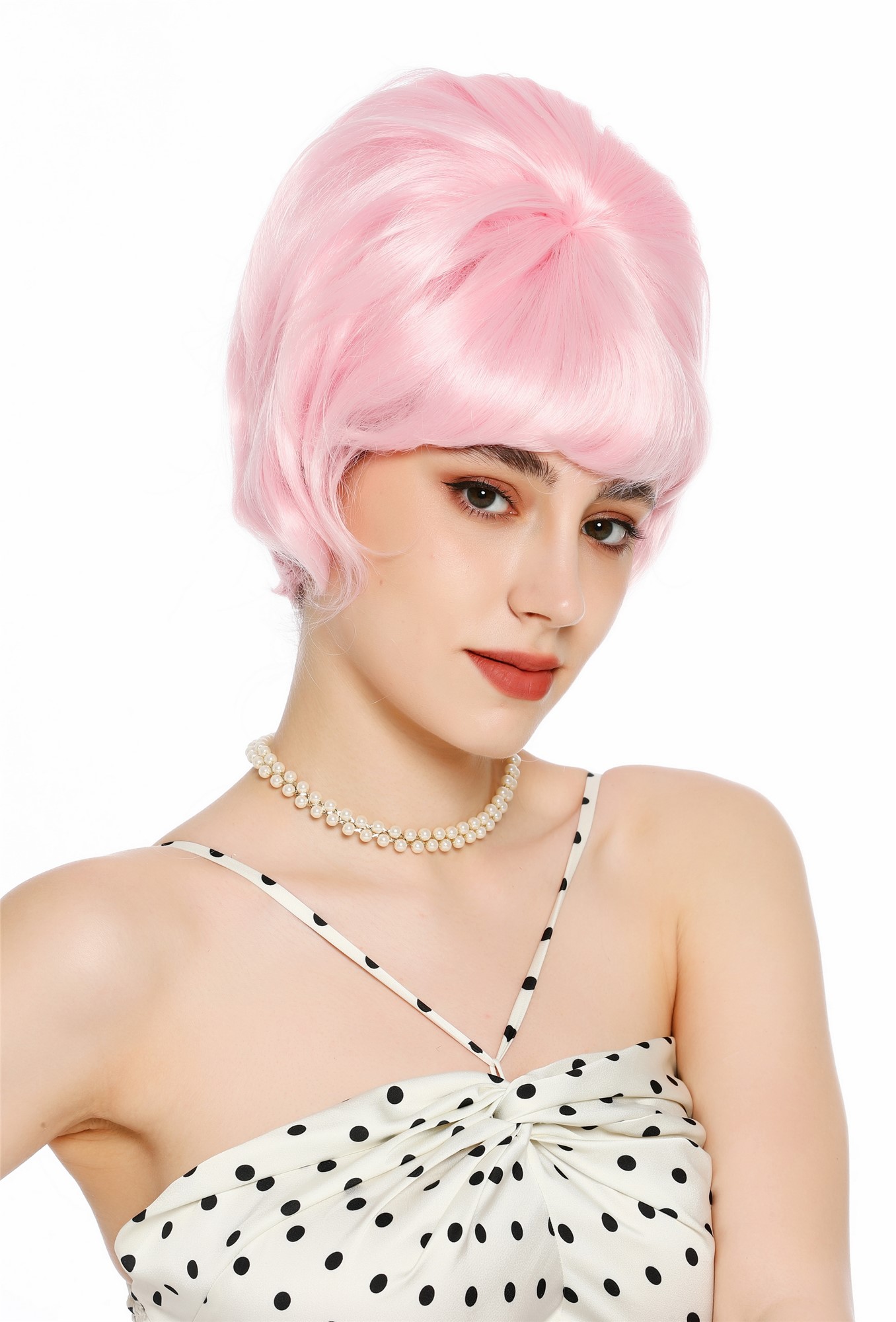 Perücke Damen Retro 50er 60er Beehive hochtoupiert kurz Pony Rosa Pink VK-65-lightpink