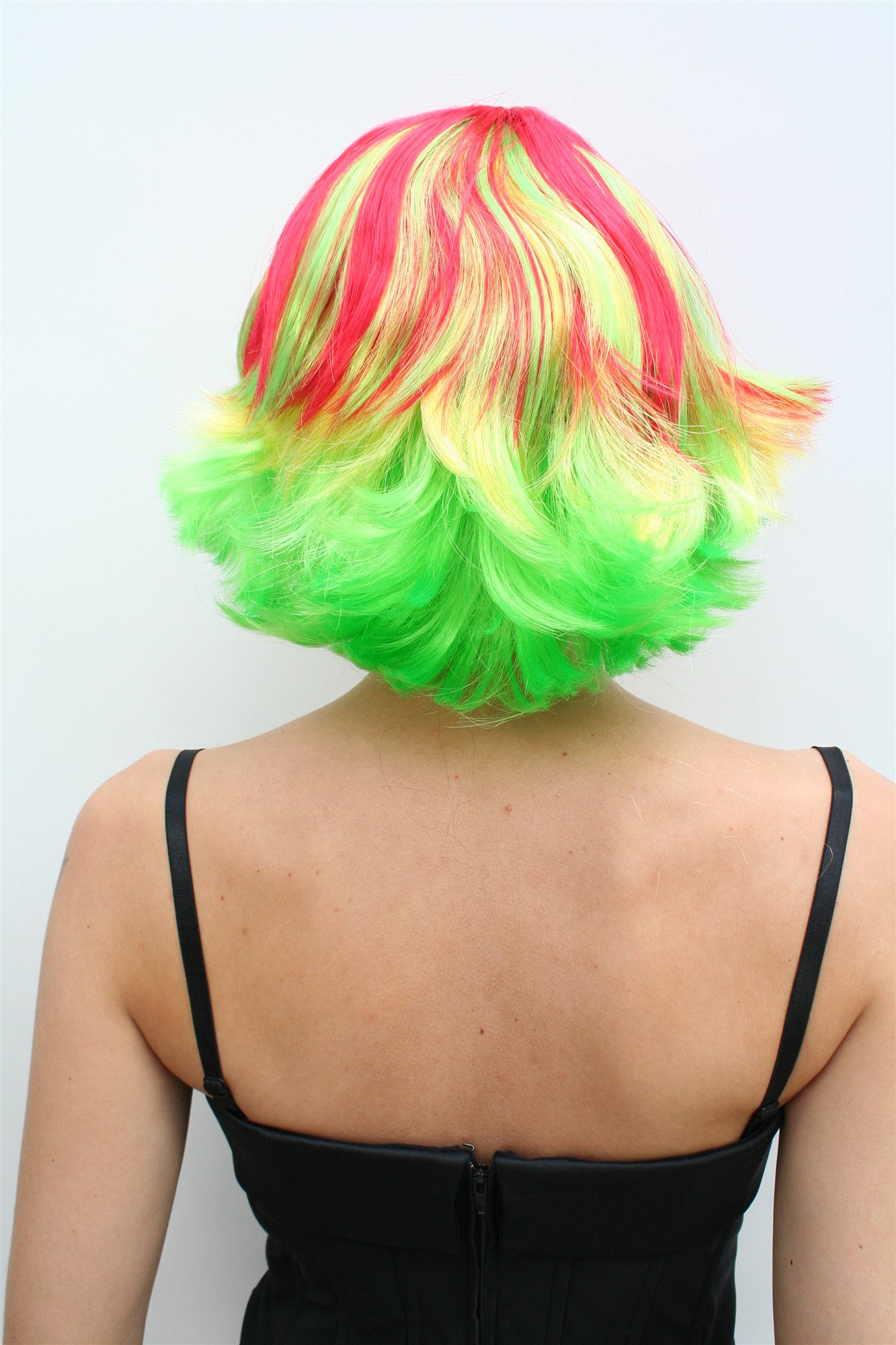 günstige Party Perücke, KNALLIG! Party Perücke Rot Gelb LM-203, Ansicht 3, WIG ME UP: Ihr Perücken Online Shop wellige Party Perücke rot gelb kurze Haare für Damen