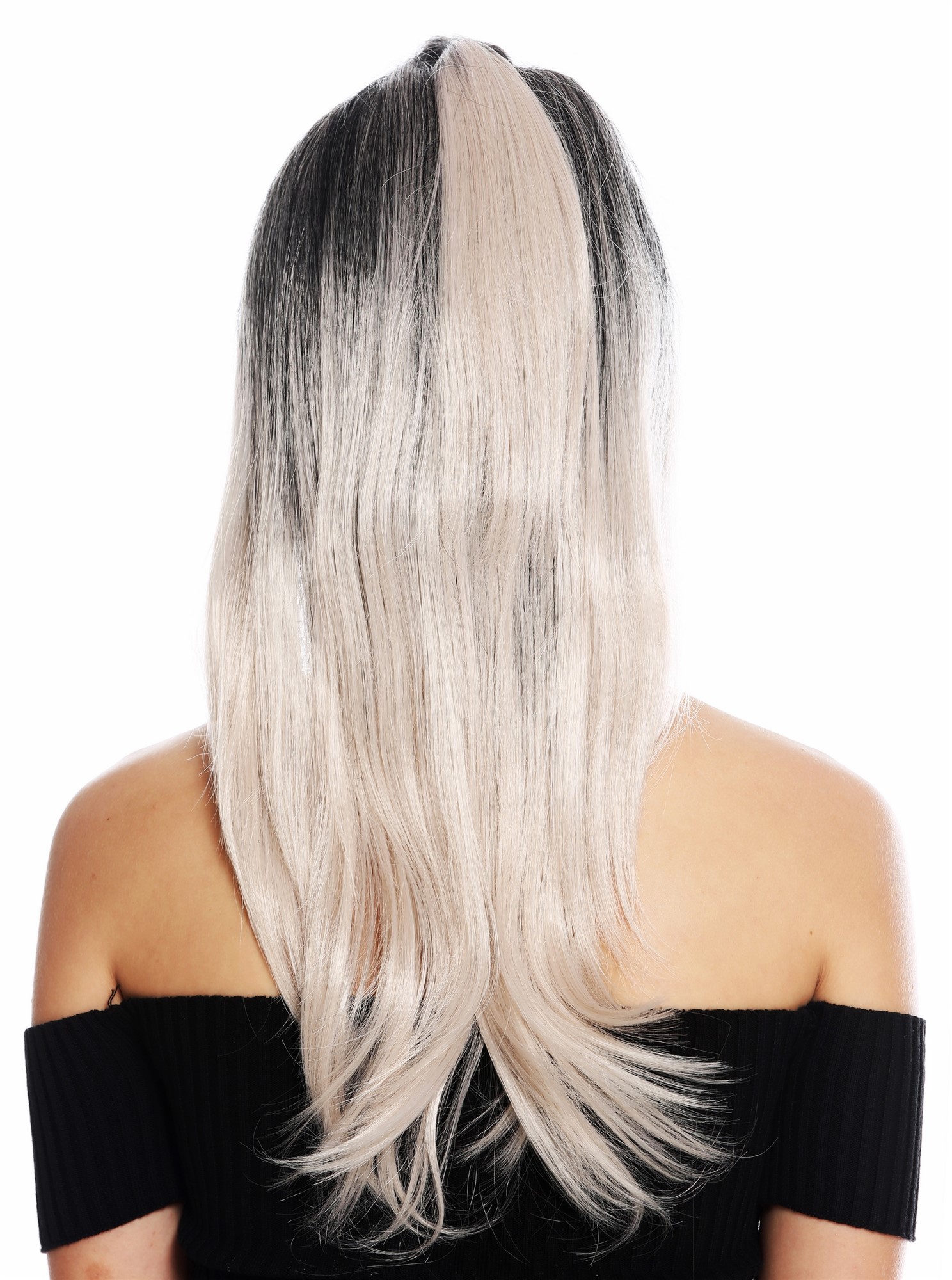 hochwertige Qualitätsperücken, Perücke lang Zopf zurückgekämmt Ombre Schwarz Rosa GFW3132-1TG216, Ansicht 4, WIG ME UP: Ihr Perücken Online Shop glatte Tressen-Perücke Schwarz-Rosa-Mix lange Haare für Damen