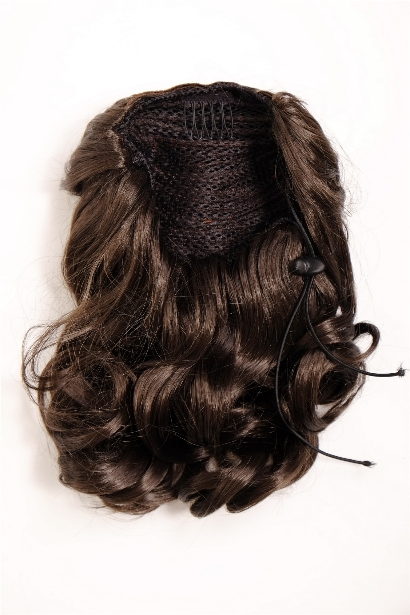 hochwertiges Haarteil gewellt halblang 1 Kamm + Gummizug Schokoladenbraun Modell: JL-3023, Ansicht 4, WIG ME UP: Ihr Perücken Online Shop welliges Zopf-Haarteil Dunkelbraun 35 cm lang