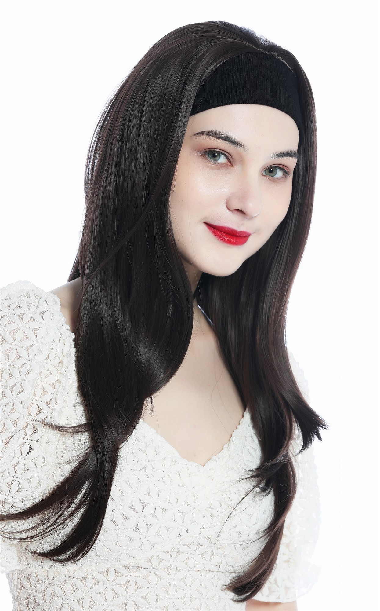 Lady wig half wig black headband retro long straight chocolate brown H9306, view 4, WIG ME UP: Your Perücken Online Shop Quality Wigs, Ladies, medium brown, straight, long