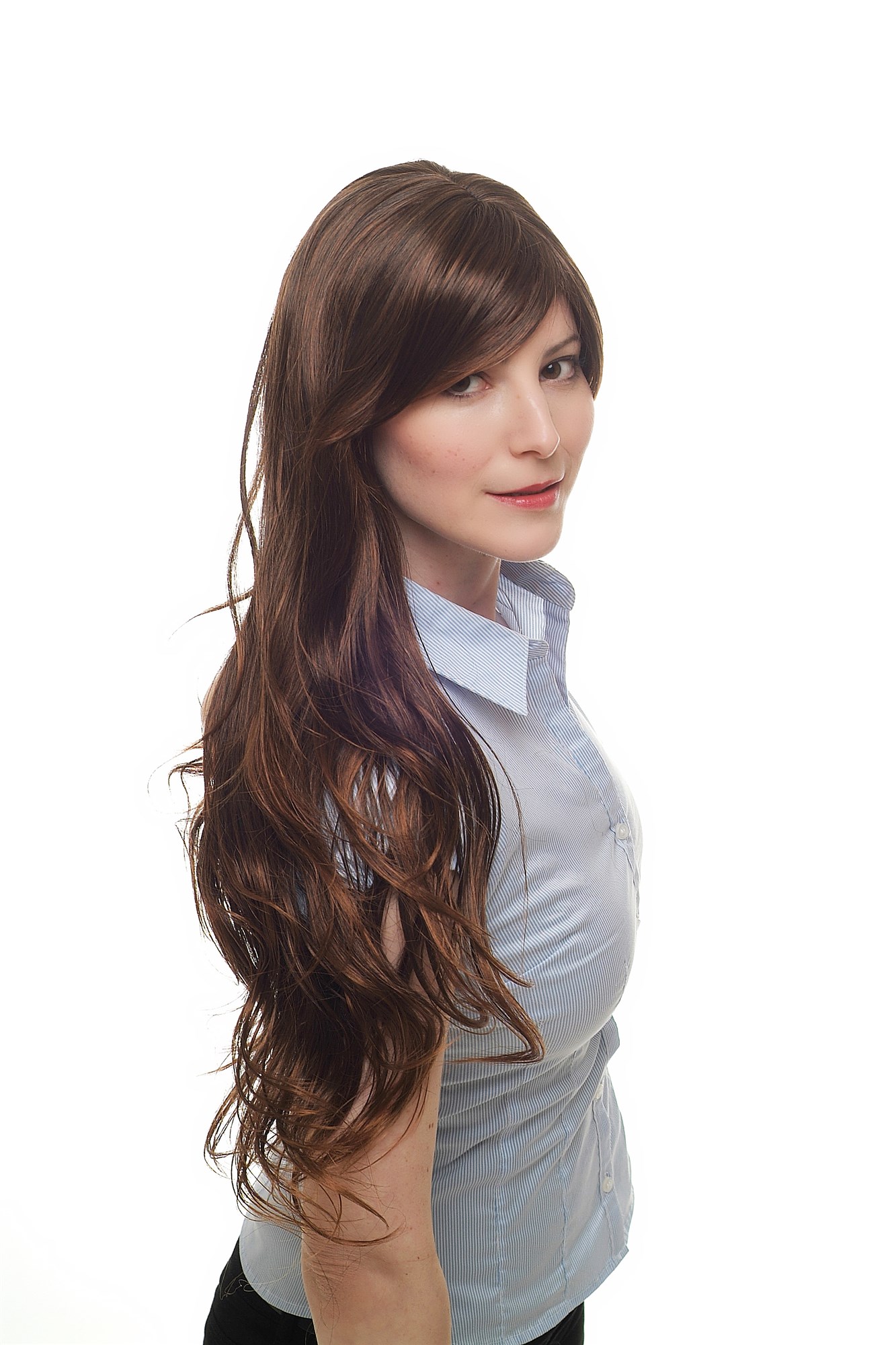 hochwertige Qualitätsperücken, Perücke braun hellbraune Spitzen 9331-2T30, Ansicht 2, WIG ME UP: Ihr Perücken Online Shop wellige Tressen-Perücke mit Kopfhaut-Imitat Schwarzbraun-Kupferbraun lange Haare für Damen