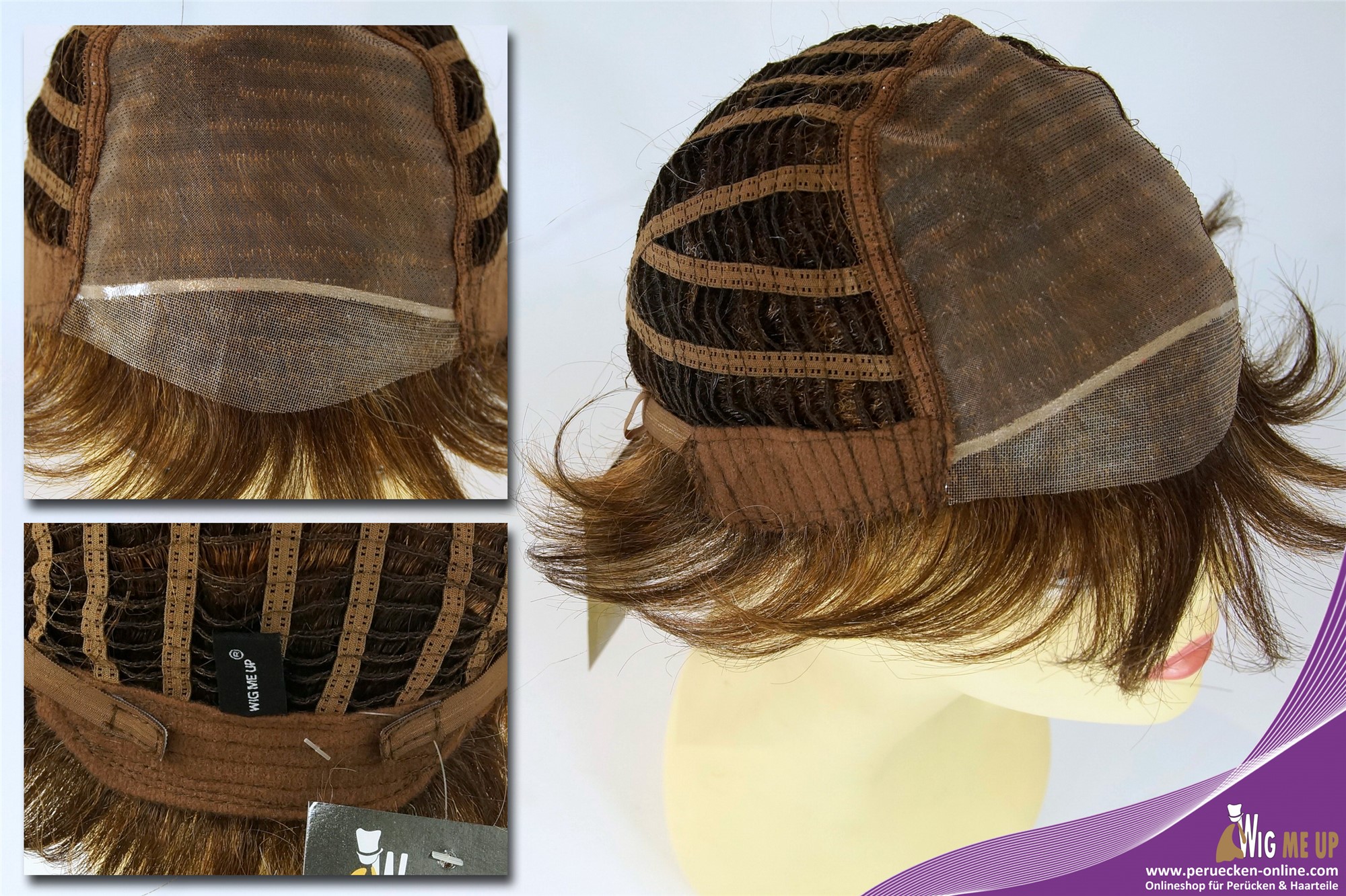 hochwertige Qualitätsperücken, Perücke Monofilament kurz Pagenkopf glatt Braun Blond gesträhnt STR-MT-830/27/6, Ansicht 7, WIG ME UP: Ihr Perücken Online Shop glatte Tressen-Perücke mit Teil-Mono Oberkopf Braun-Blond-Mix kurze Haare für Damen