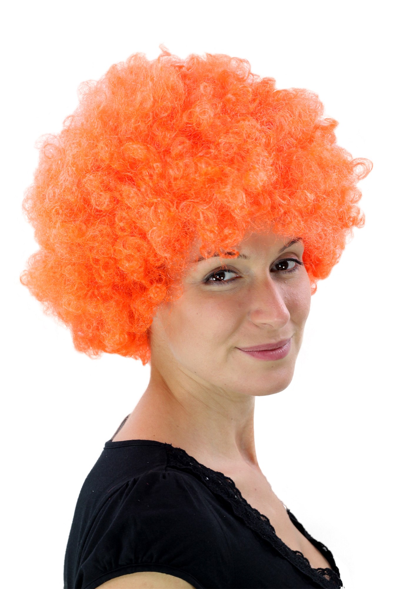 Party/Fancy Dress/Halloween/Soccer WIG gigantic super volume ORANGE disco AFRO funky huge HAIR!, front view, WIG ME UP: Your Perücken Online Shop Party Wig, Unisex, Orange, curled, short