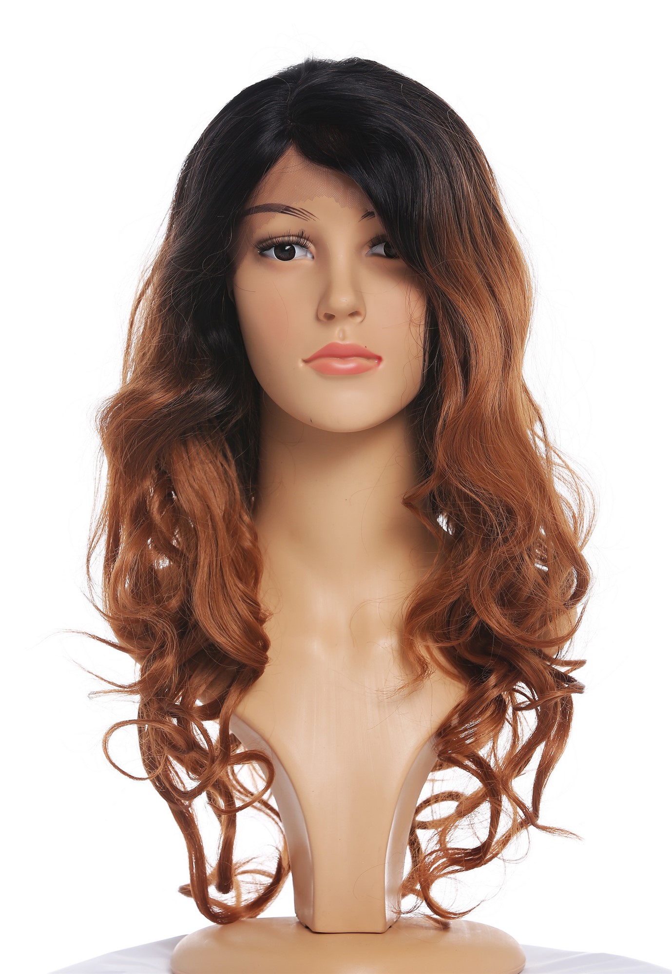 hochwertige Qualitätsperücken, Perücke Lace-Front lang leicht gelockt Ombre Dunkelbraun Rotbraun TYM-758-MF-4TT30, Ansicht 8, WIG ME UP: Ihr Perücken Online Shop lockige Tressen-Perücke mit Teil-Mono Scheitel, Front-Lace Braun-Mix lange Haare für Damen