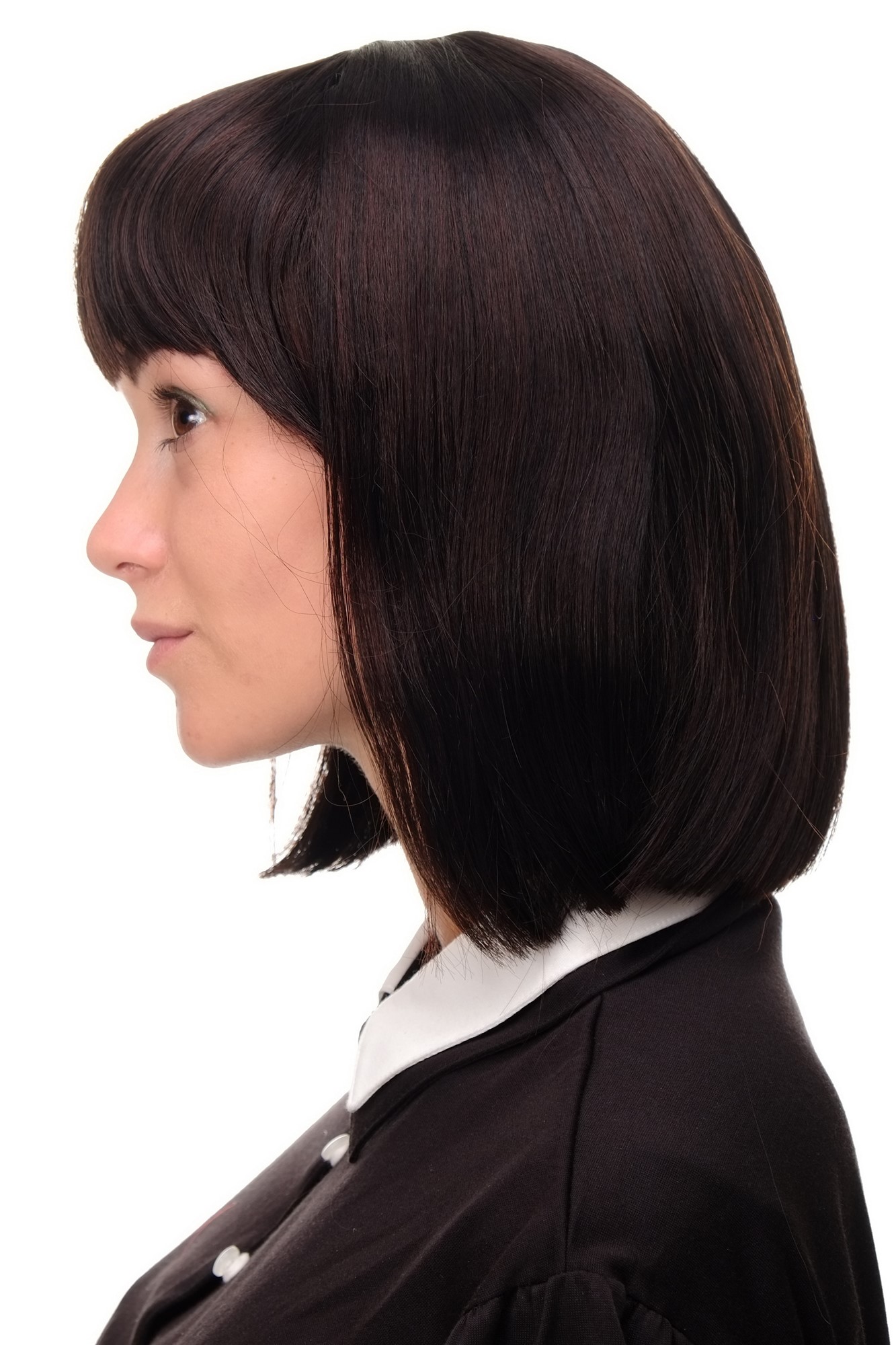 hochwertige Qualitätsperücken, Perücke Damen Bobfrisur Long Bob Pony glatt Schwarz-Mahagonibraun 7803-2T33, Ansicht 2, WIG ME UP: Ihr Perücken Online Shop glatte Tressen-Perücke mit Kopfhaut-Imitat Braun kurze Haare für Damen