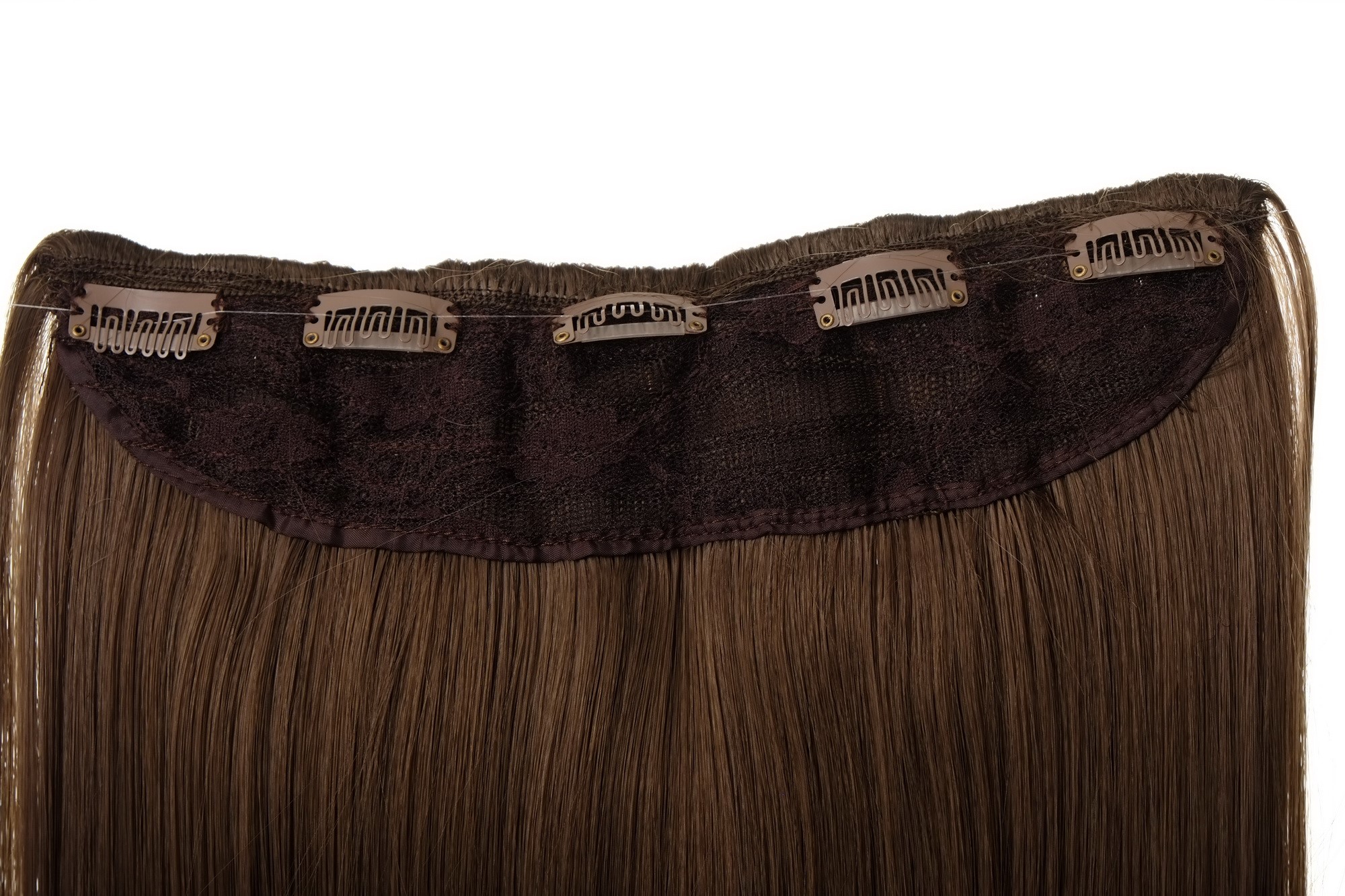 Haarteil Haarverlängerung 5 Clips glatt Braun Goldbraun L30173-12, Ansicht 3, WIG ME UP: Ihr Perücken Online Shop glatte Halbperücke Goldbraun 45 cm lang