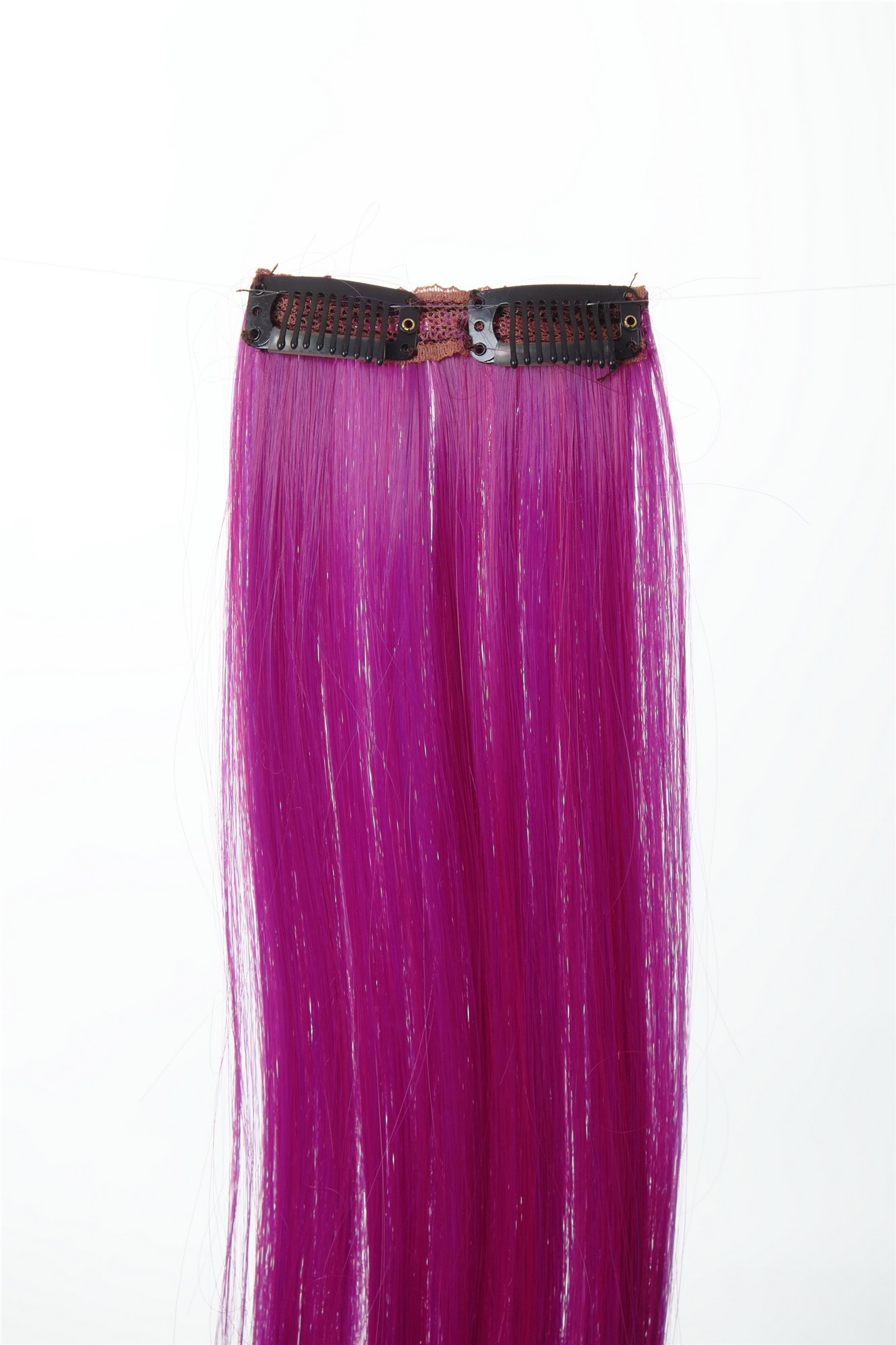 2 Clips Extension Strähne glatt 45 cm Ombre Lila YZF-P2S18P-T2356TT3533, Ansicht 3, WIG ME UP: Ihr Perücken Online Shop glatte Extensions Dunkelrosa-Neonviolett-Mix 45 cm lang