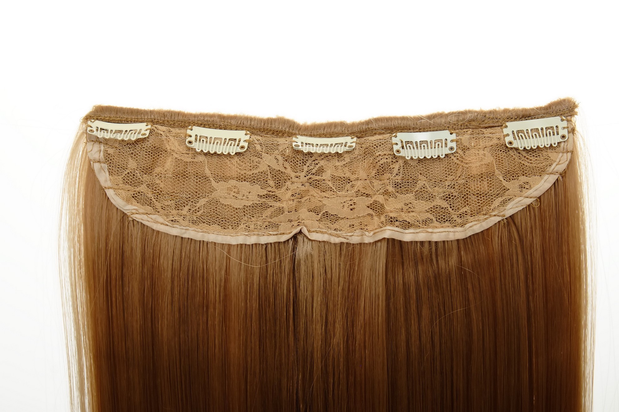 Haarteil Extension 5 Clips Dunkelblond L30172-19, Ansicht 3, WIG ME UP: Ihr Perücken Online Shop glatte Halbperücke Dunkelblond 60 cm lang