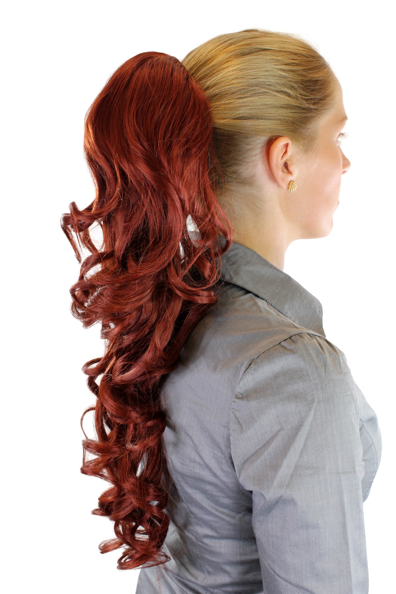 Hairpiece PONYTAIL extension LONG & AMAZING volume DARK RED curly BEAUTIFUL curls WK03-35, front view, WIG ME UP: Your Perücken Online Shop Ponytails, Red, curled, long