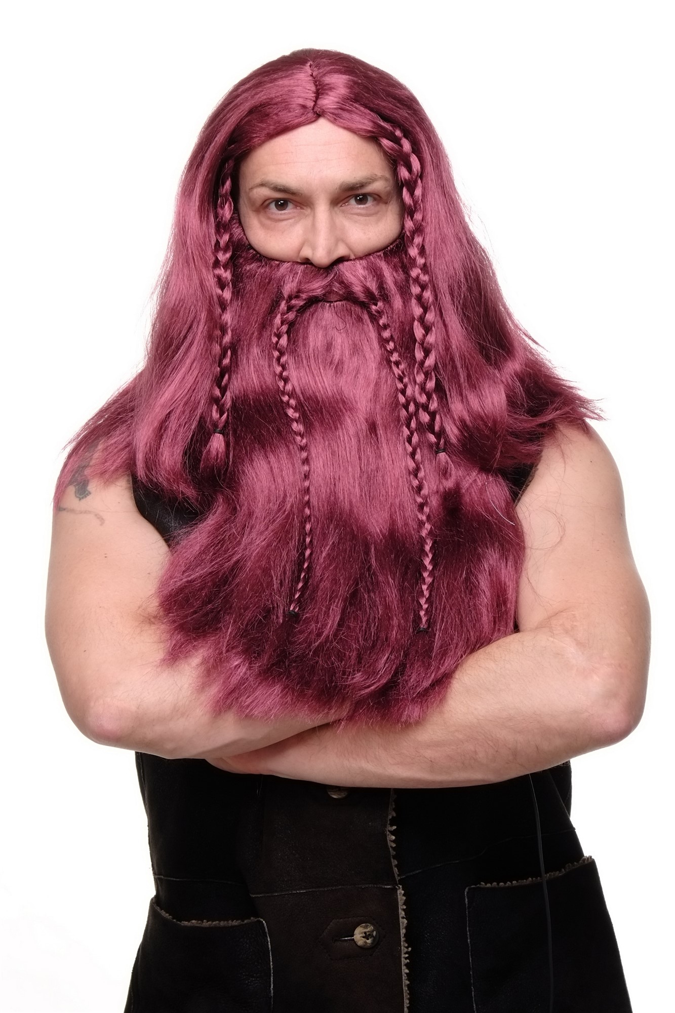 Party/Fancy Dress/Halloween RED Wig & braided Beard Erik Viking Chieftain Barbarian Berzerker Dwarf, front view, WIG ME UP: Your Perücken Online Shop Party Wig, Men, Red, Braided, long