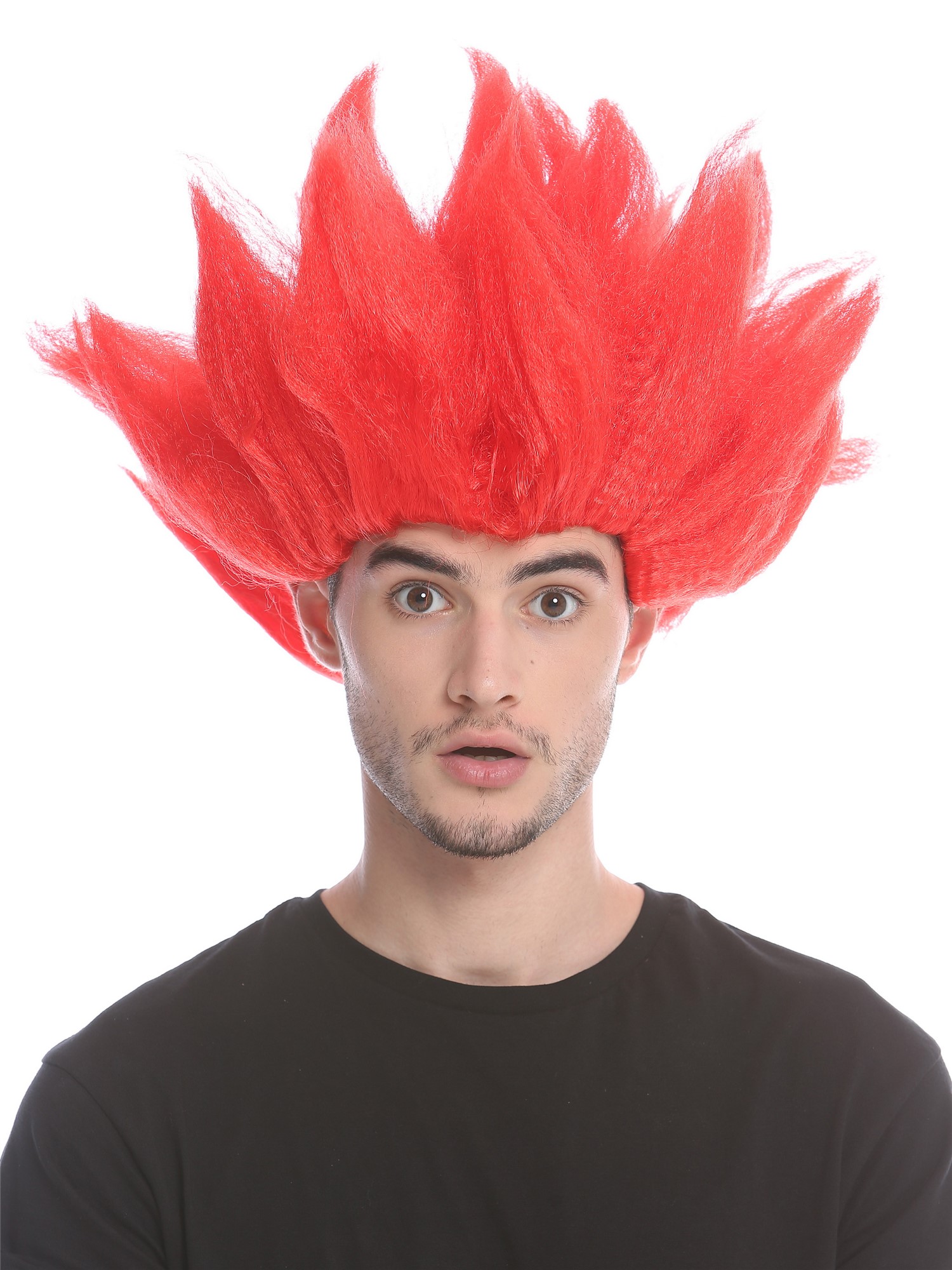 Lady Gents Man Party Wig Demon Devil Flower Fairy Fire red teased high 91062, front view, WIG ME UP: Your Perücken Online Shop Party Wig, Unisex, Red, wavy, short