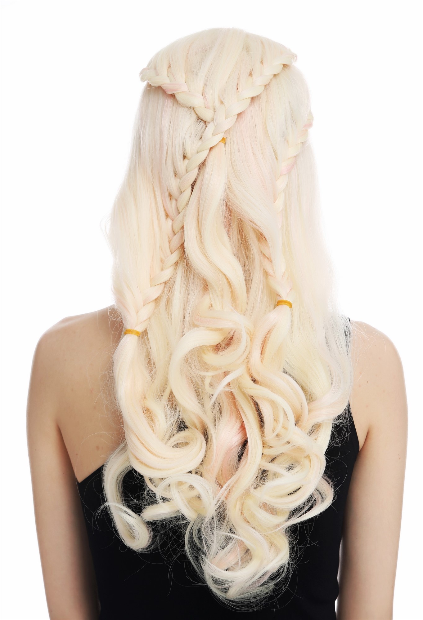 hochwertige Qualitätsperücken, Perücke lang geflochten Platin Blond Rosa WL-5013TP-613FT2333, Ansicht 7, WIG ME UP: Ihr Perücken Online Shop geflochtene Tressen-Perücke mit Kopfhaut-Imitat Blond-Rosa-Mix lange Haare für Damen
