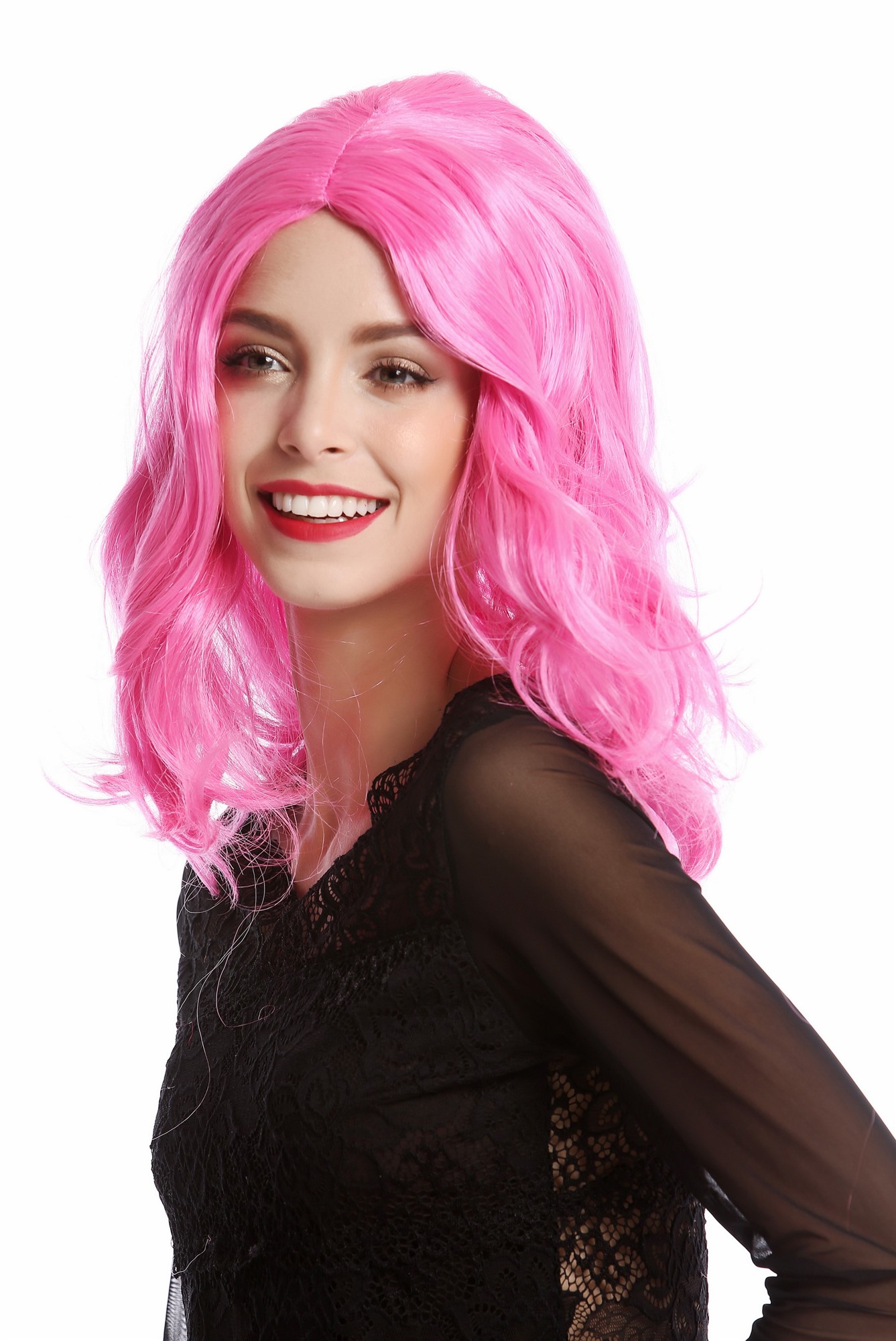 90831-ZAC5B Wig Ladies Women Halloween Carnival Cosplay pink middle parting shoulder length wavy, view 3, WIG ME UP: Your Perücken Online Shop Party Wig, Ladies, Pink, wavy, shoulder-length