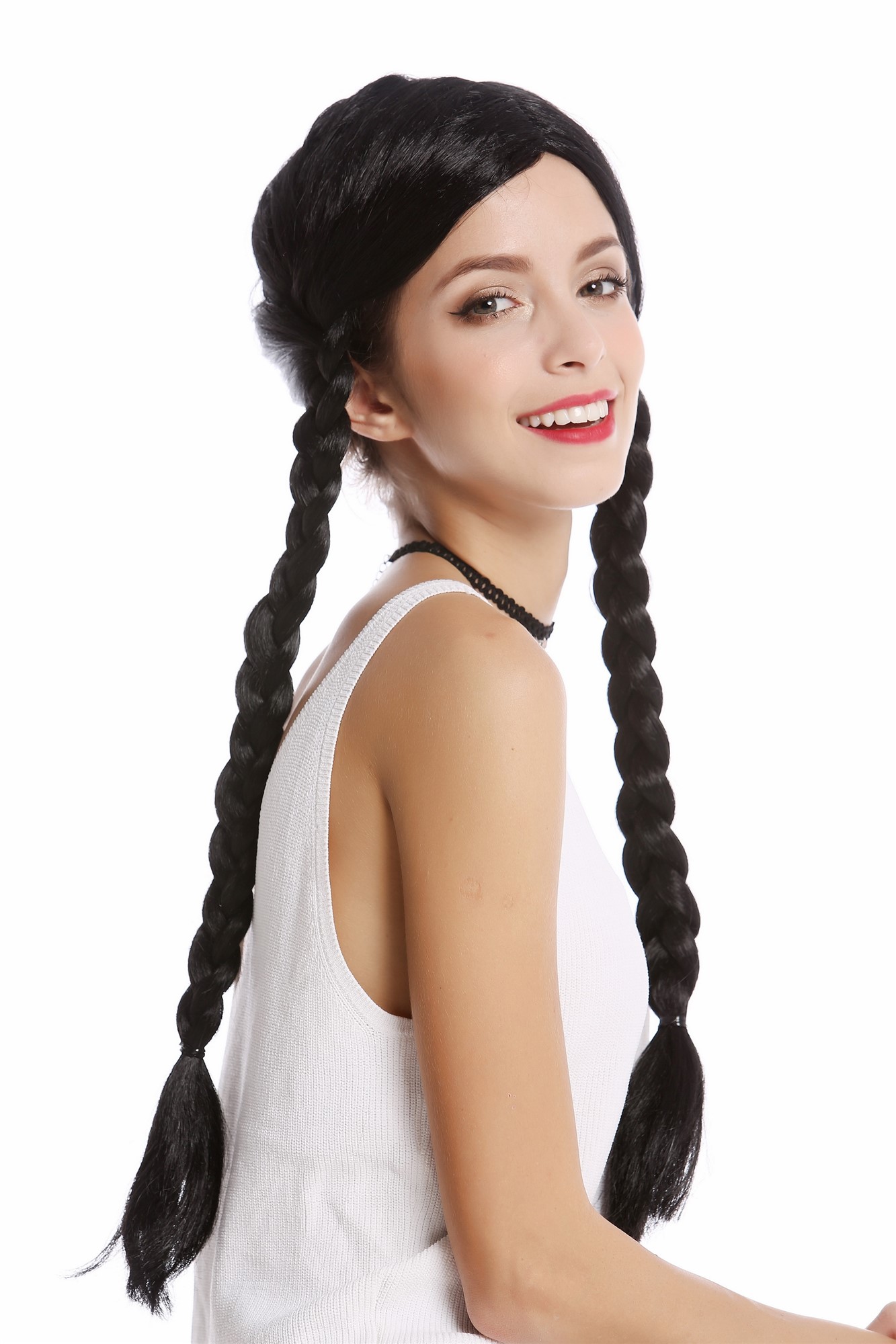 Lady Wig Women black long plaited braids middle-parting Lolita Schoolgirl 90835, view 4, WIG ME UP: Your Perücken Online Shop Party Wig, Ladies, Black, Braided, long