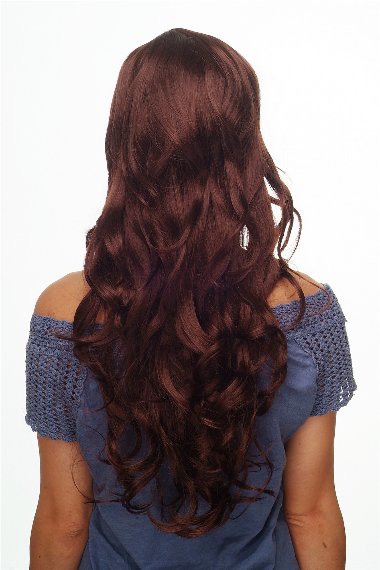 hochwertige Qualitätsperücken, Perücke lang wallendes Haar wellig leicht lockig Mahagonibraun braun 9204S-33, Ansicht 4, WIG ME UP: Ihr Perücken Online Shop lockige Tressen-Perücke mit Kopfhaut-Imitat Mahagonibraun lange Haare für Damen