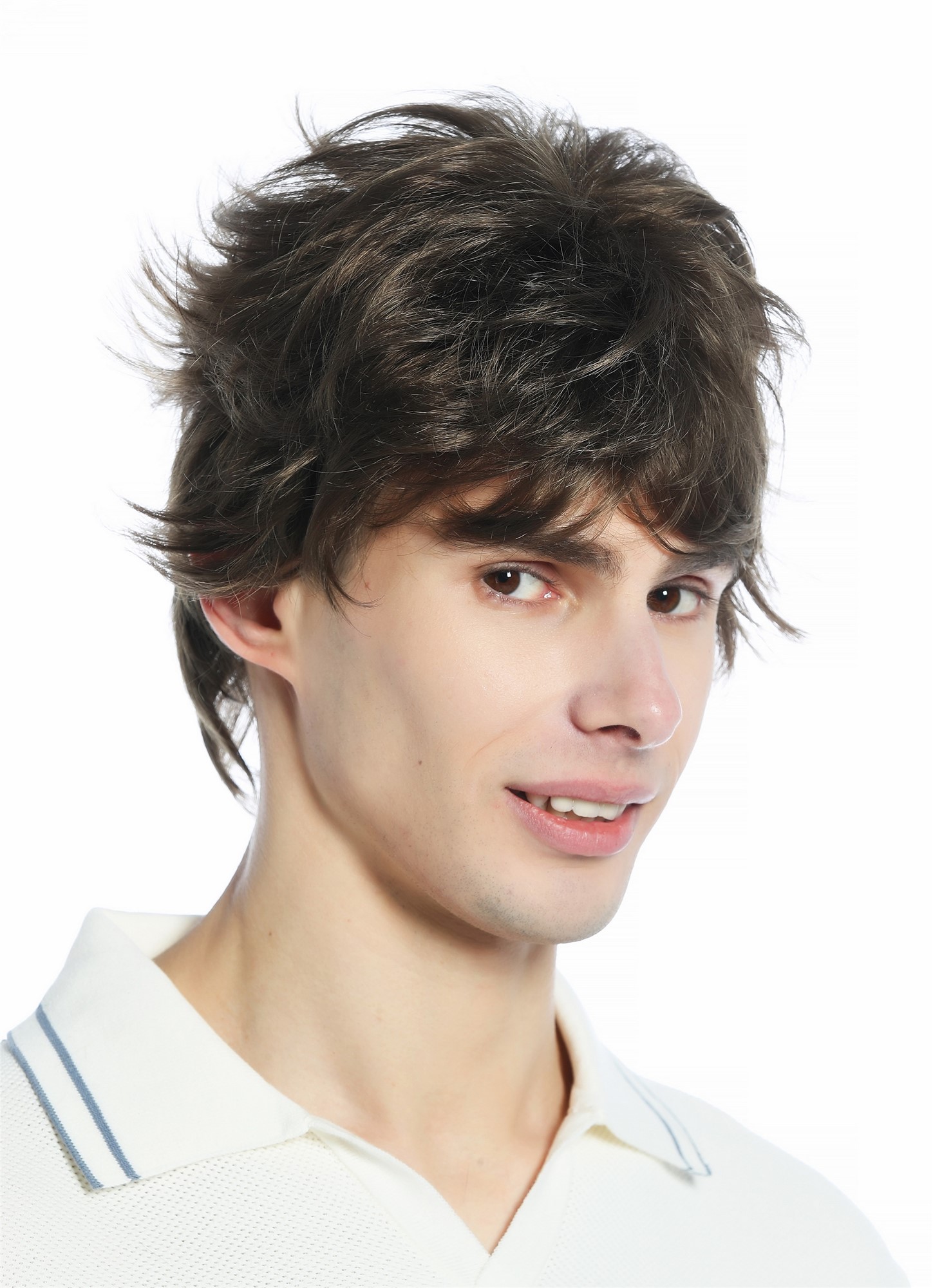 hochwertige Qualitätsperücken, Perücke kurz wild retro 80er toupiert wie ungekämmt Braun Mittelbraun M-252A-18, Ansicht 3, WIG ME UP: Ihr Perücken Online Shop glatte Tressen-Perücke Mittelbraun kurze Haare für Unisex