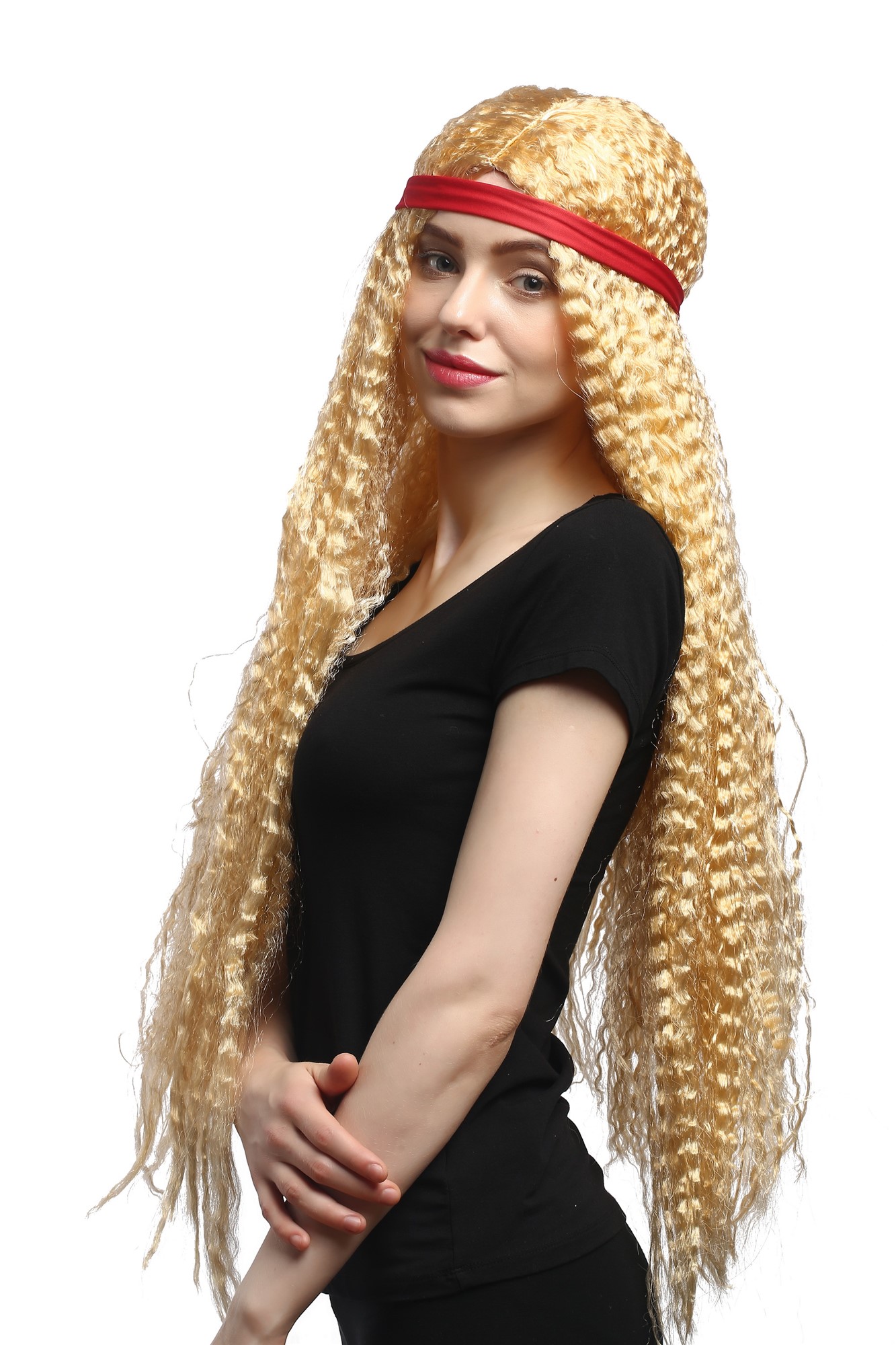 günstige Party Perücke, Perücke Goldblond Superlang Gekreppt Hippie 90783-ZA02A, Vorderansicht, WIG ME UP: Ihr Perücken Online Shop wellige Party Perücke Blond sehr lange Haare für Damen