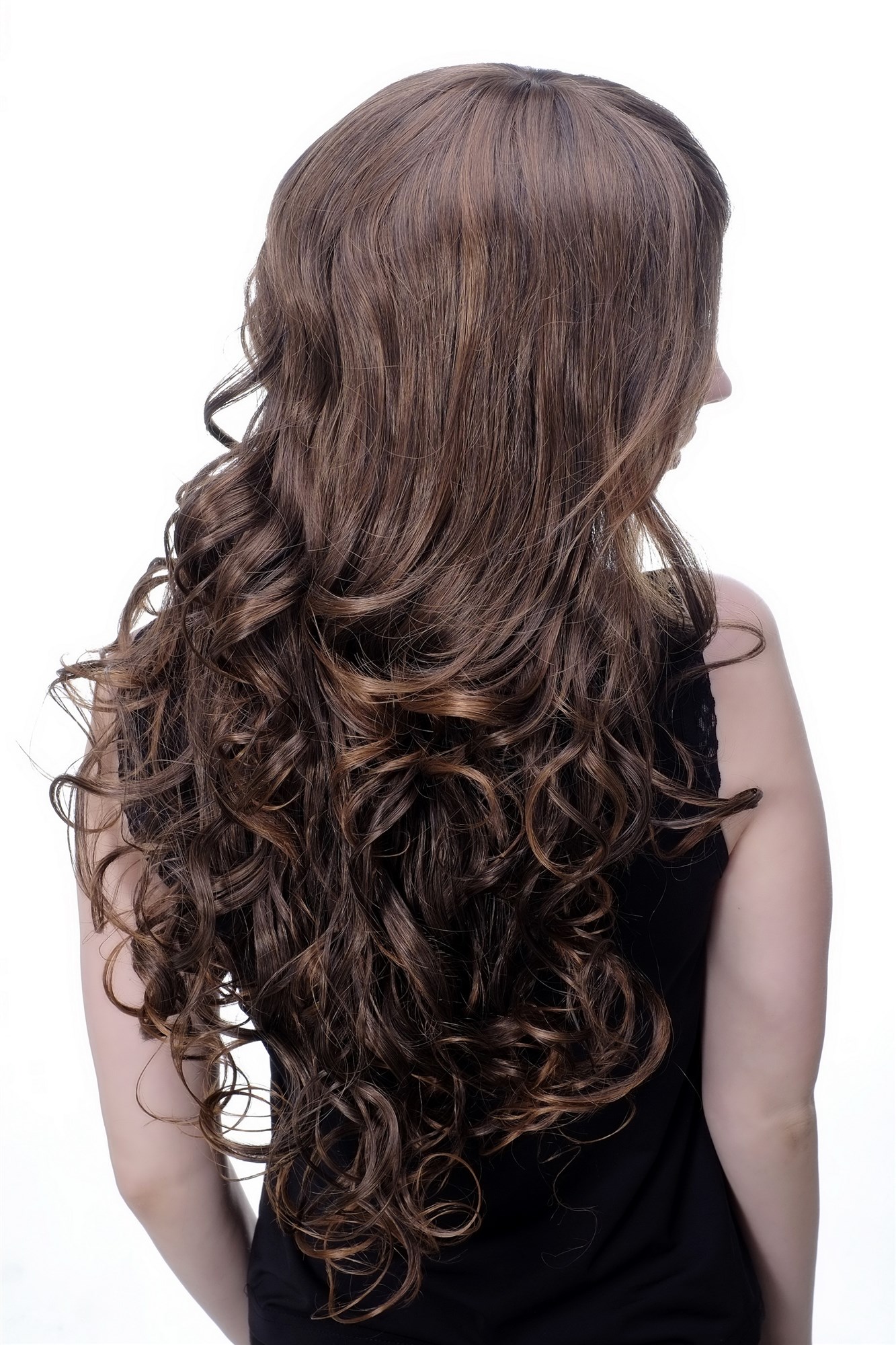 hochwertige Qualitätsperücken, Perücke Braun Kastanie lange lockige Haarpracht kess gescheitelt 9031-2T30, Ansicht 4, WIG ME UP: Ihr Perücken Online Shop lockige Tressen-Perücke mit Kopfhaut-Imitat Braun lange Haare für Damen