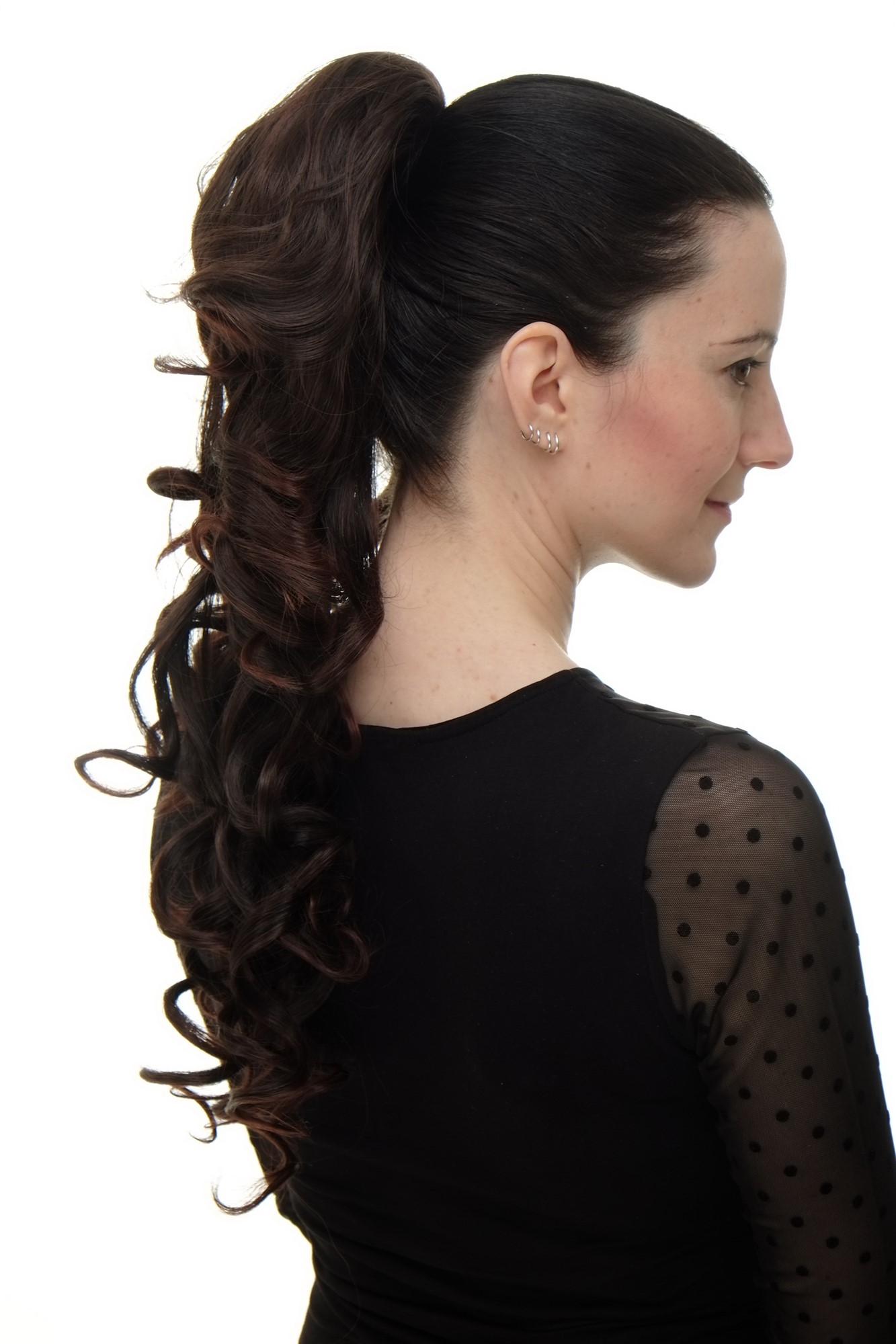 Ponytails, black-brown mix, curled, long