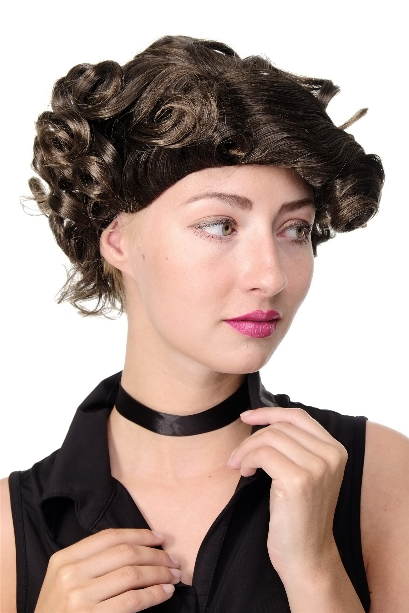 Lady  Wig Bob curly middle parting Twenties Movie Star Diva Charleston Swing Style brown, view 2, WIG ME UP: Your Perücken Online Shop Quality Wigs, Ladies, brown mix, curled, short