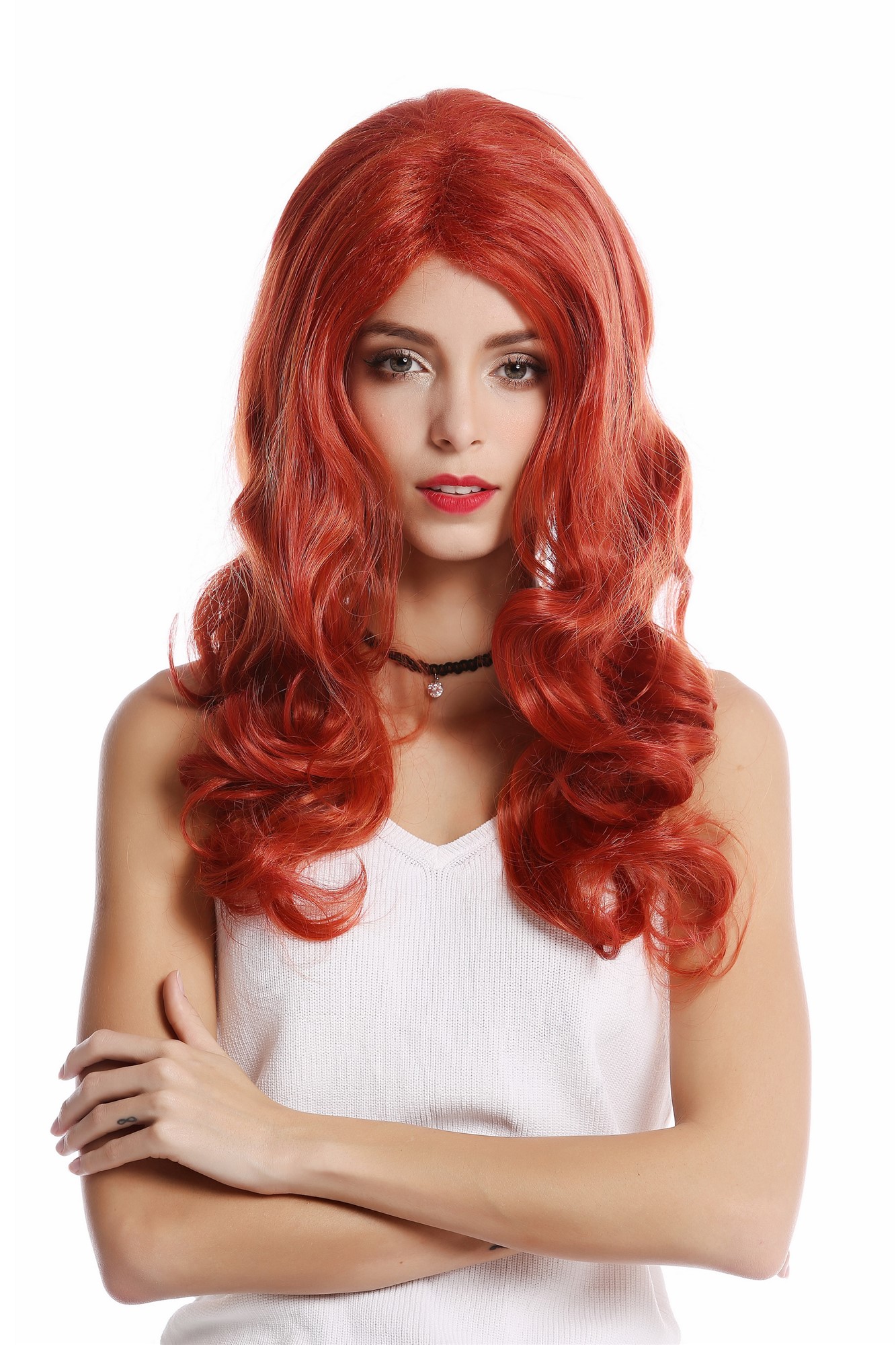 Quality Wigs, Ladies, red/orange-cherry red mix, wavy, long