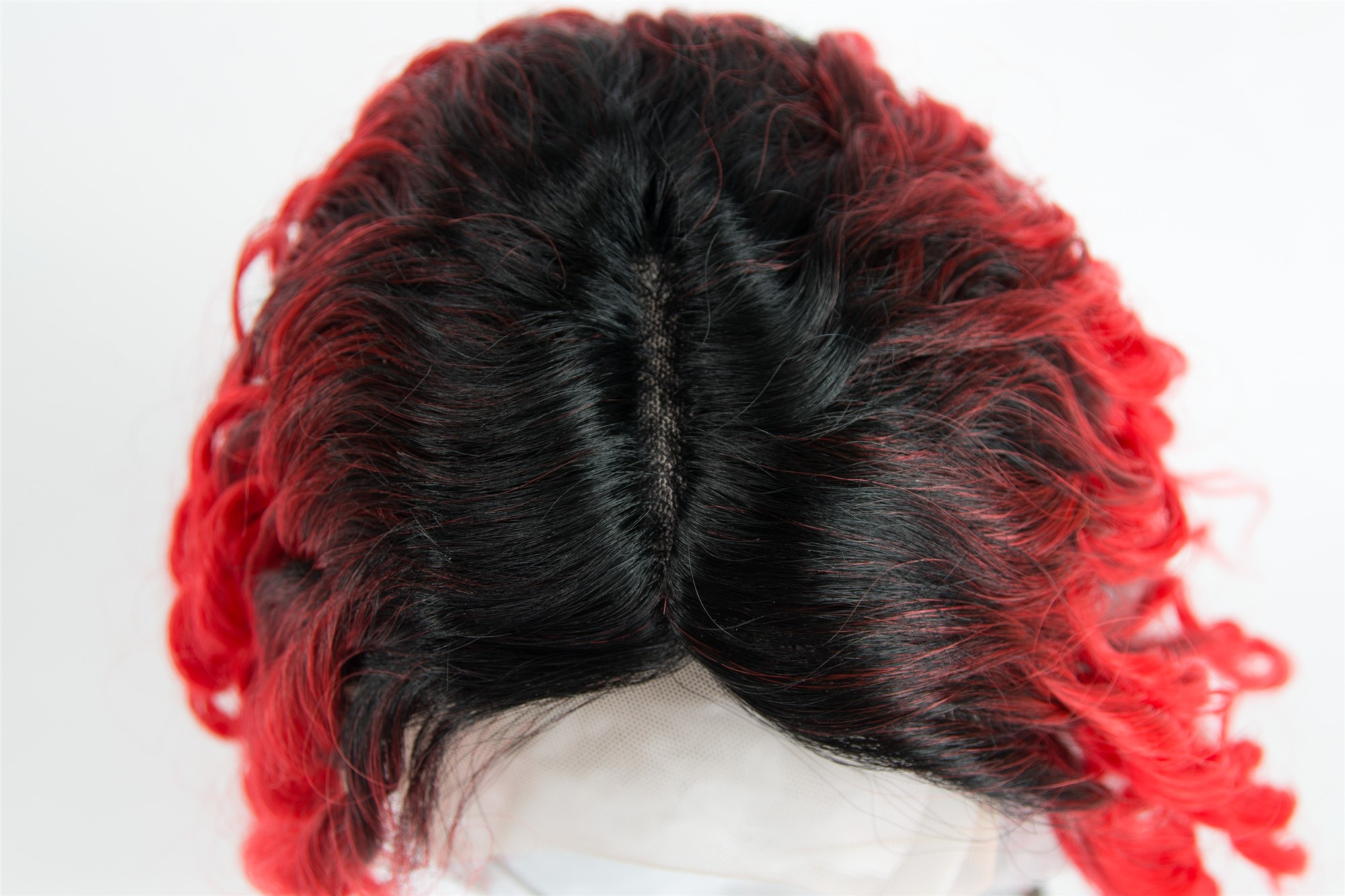 Monofilament lace front lady wig shoulder short curled ombre black red VK-15-MF, view 5, WIG ME UP: Your Perücken Online Shop Quality Wigs, Ladies, red-black mix, curled, shoulder-length