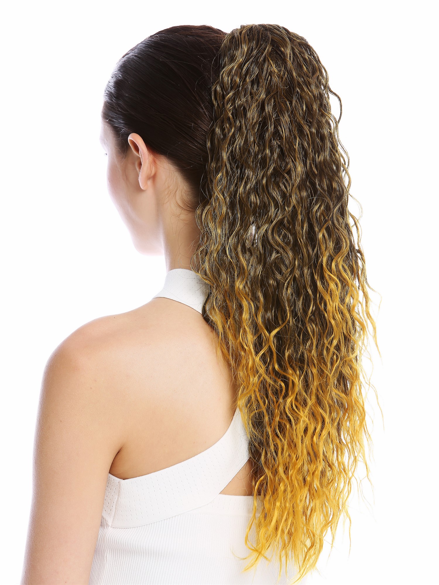Ponytail very long voluminous curled kinked kinks black platinum highlights N461, view 2, WIG ME UP: Your Perücken Online Shop Ponytails, black-saffron yellow mix, curled, long