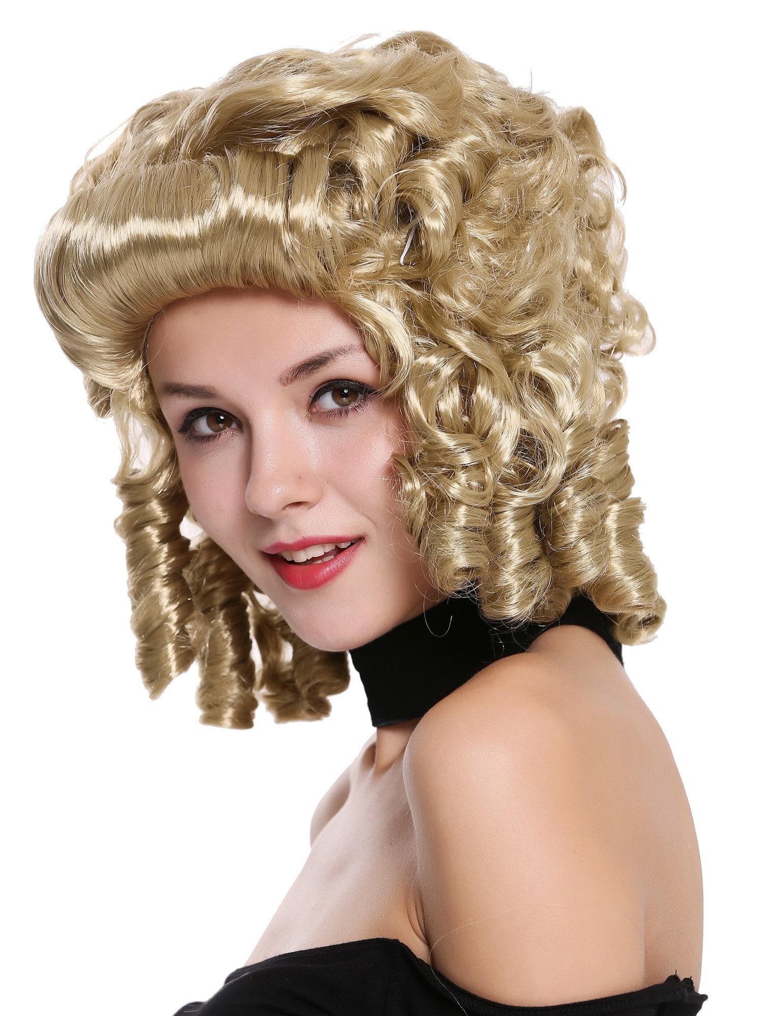 Lady Women Party Wig Baroque Colonial Era Belle blonde curls ringlets 91022, front view, WIG ME UP: Your Perücken Online Shop Party Wig, Ladies, Blonde, curled, shoulder-length