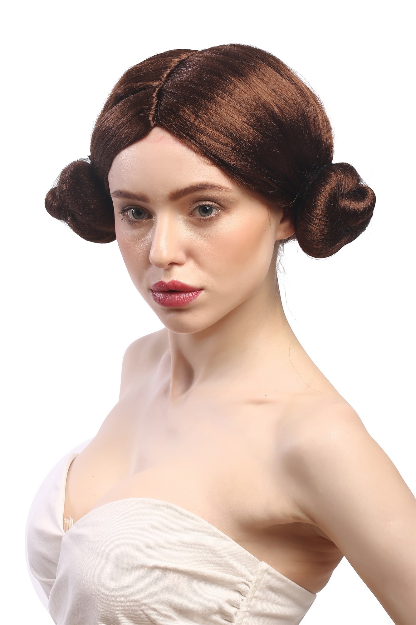 Lady Party Wig Fancy Dress traditional East Europe hairdo 2 hairbuns on side brown, view 2, WIG ME UP: Your Perücken Online Shop Party Wig, Ladies, Brown, straight, short