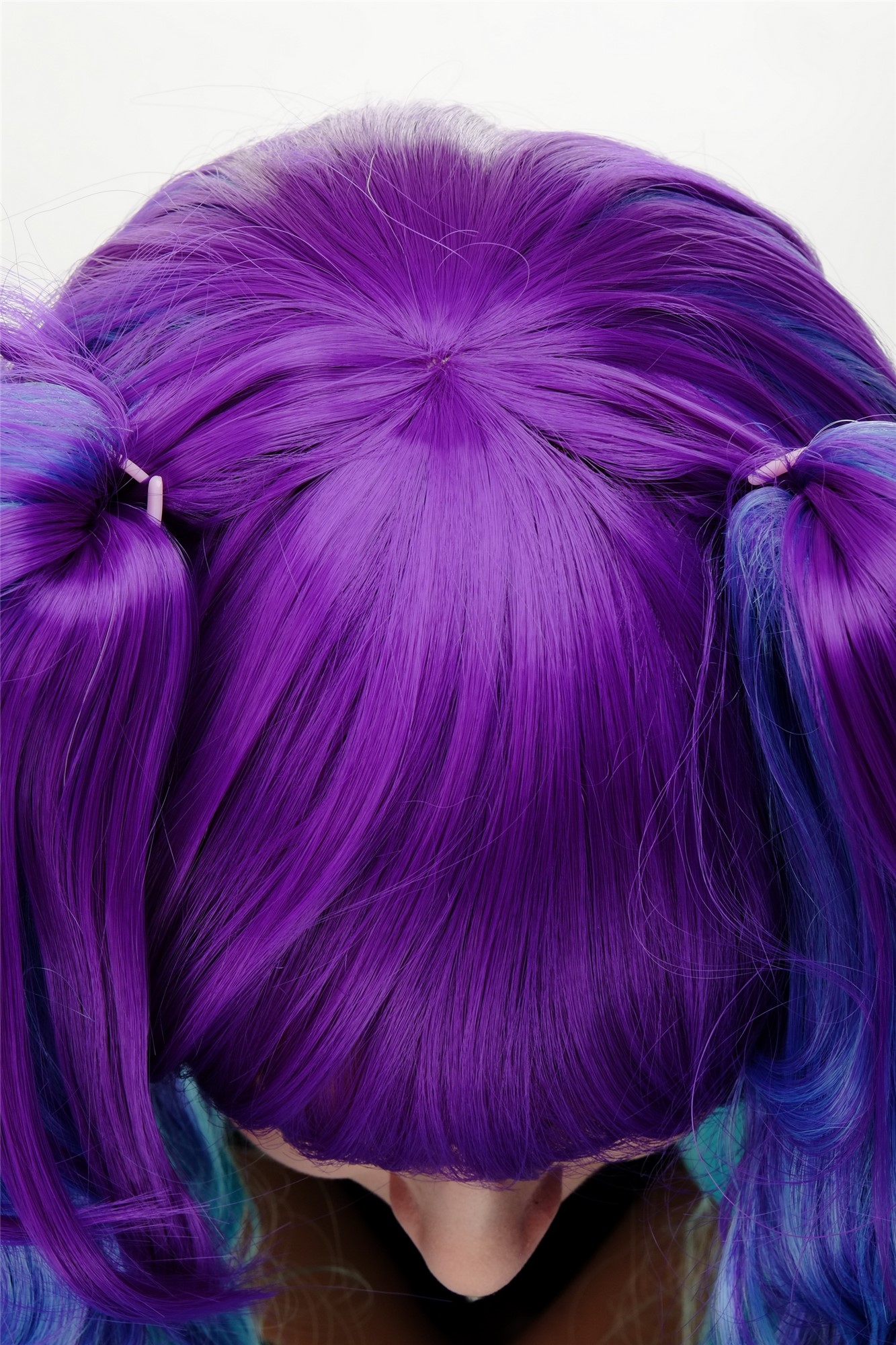 Lady Cosplay Wig long + 2 ponytails curled bangs ombre blue turquois YZF-7096+A, view 6, WIG ME UP: Your Perücken Online Shop Quality Wigs, Ladies, Purple, curled, shoulder-length