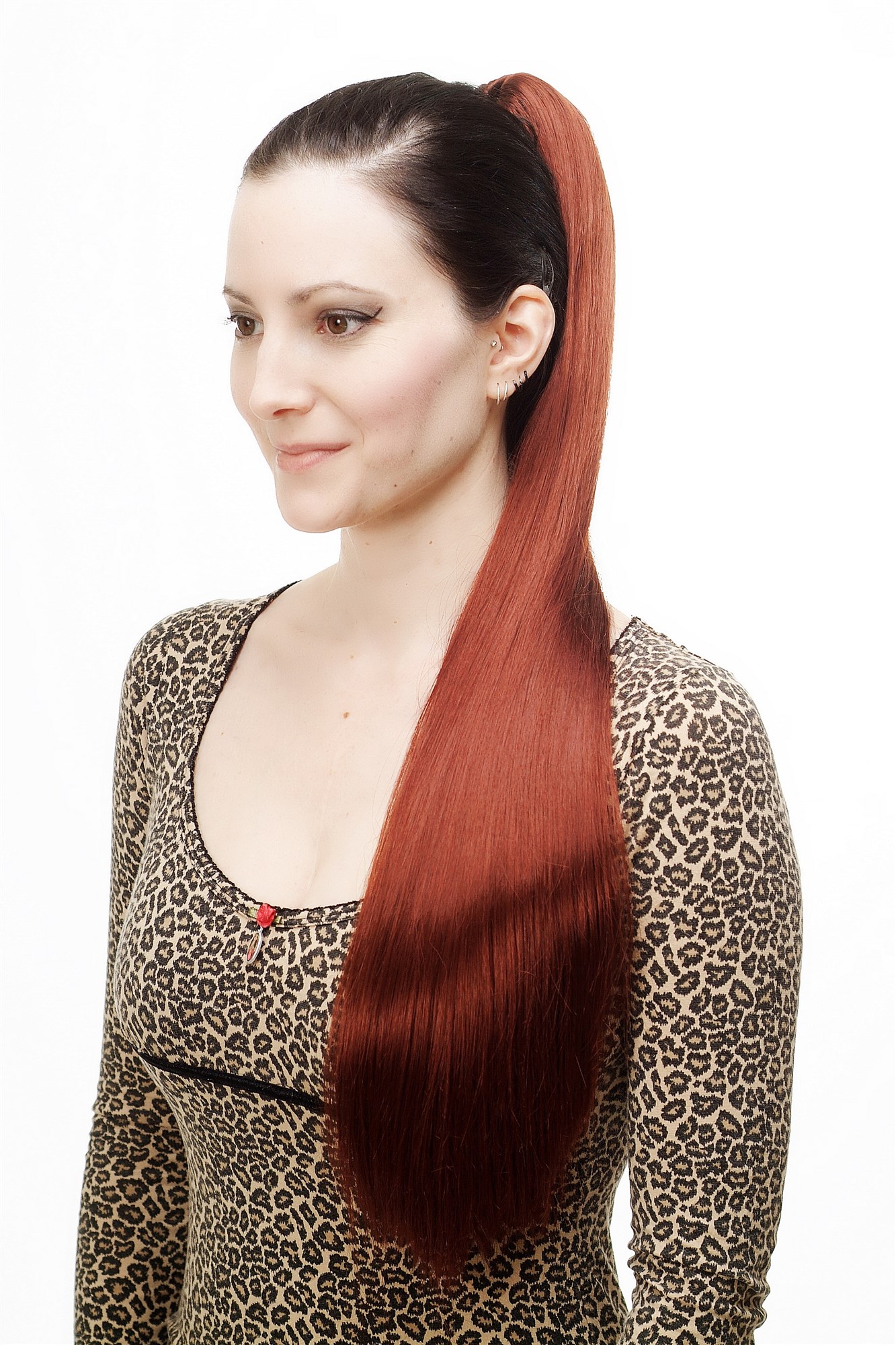 Hairpiece PONYTAIL with Claw Clamp/Clip extremely long straight & smooth dark red T113-35 70 cm, view 3, WIG ME UP: Your Perücken Online Shop Ponytails, Red, straight, long