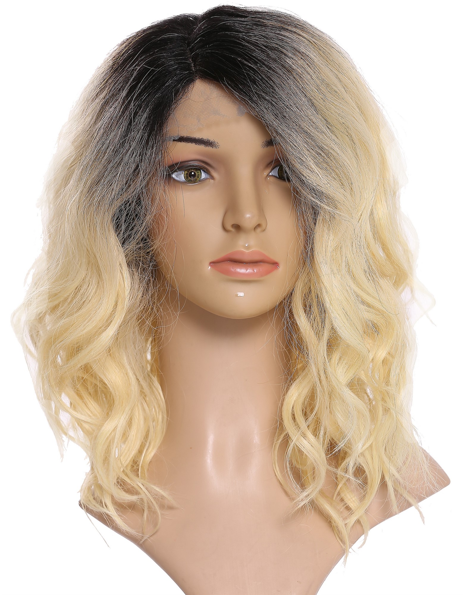 Lady wig lace front mono curls voluminous parting ombre black blonde LO1702-MF, view 7, WIG ME UP: Your Perücken Online Shop Quality Wigs, Ladies, straw blonde-black brown mix, wavy, shoulder-length