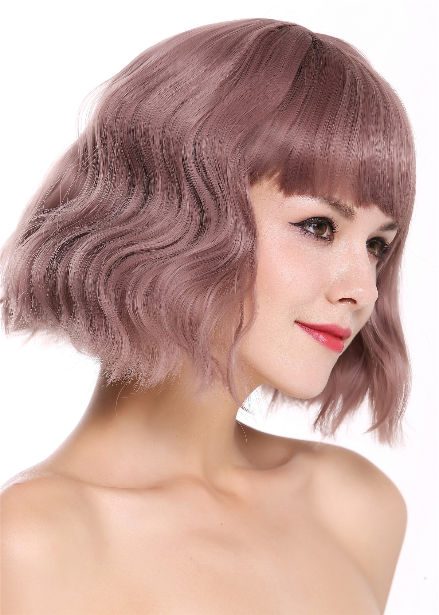Quality Wigs, Ladies, dark pastel pink, wavy, short