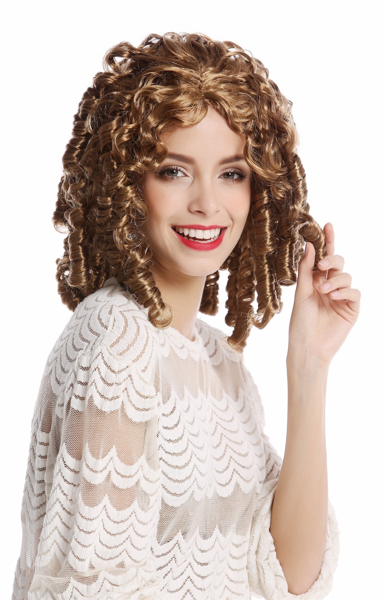 günstige Party Perücke, Perücke Korkenzieher-Locken Blond Rokoko Biedermeier 91049-ZA27A, Ansicht 4, WIG ME UP: Ihr Perücken Online Shop lockige Party Perücke Blond,Braun schulterlange Haare für Damen