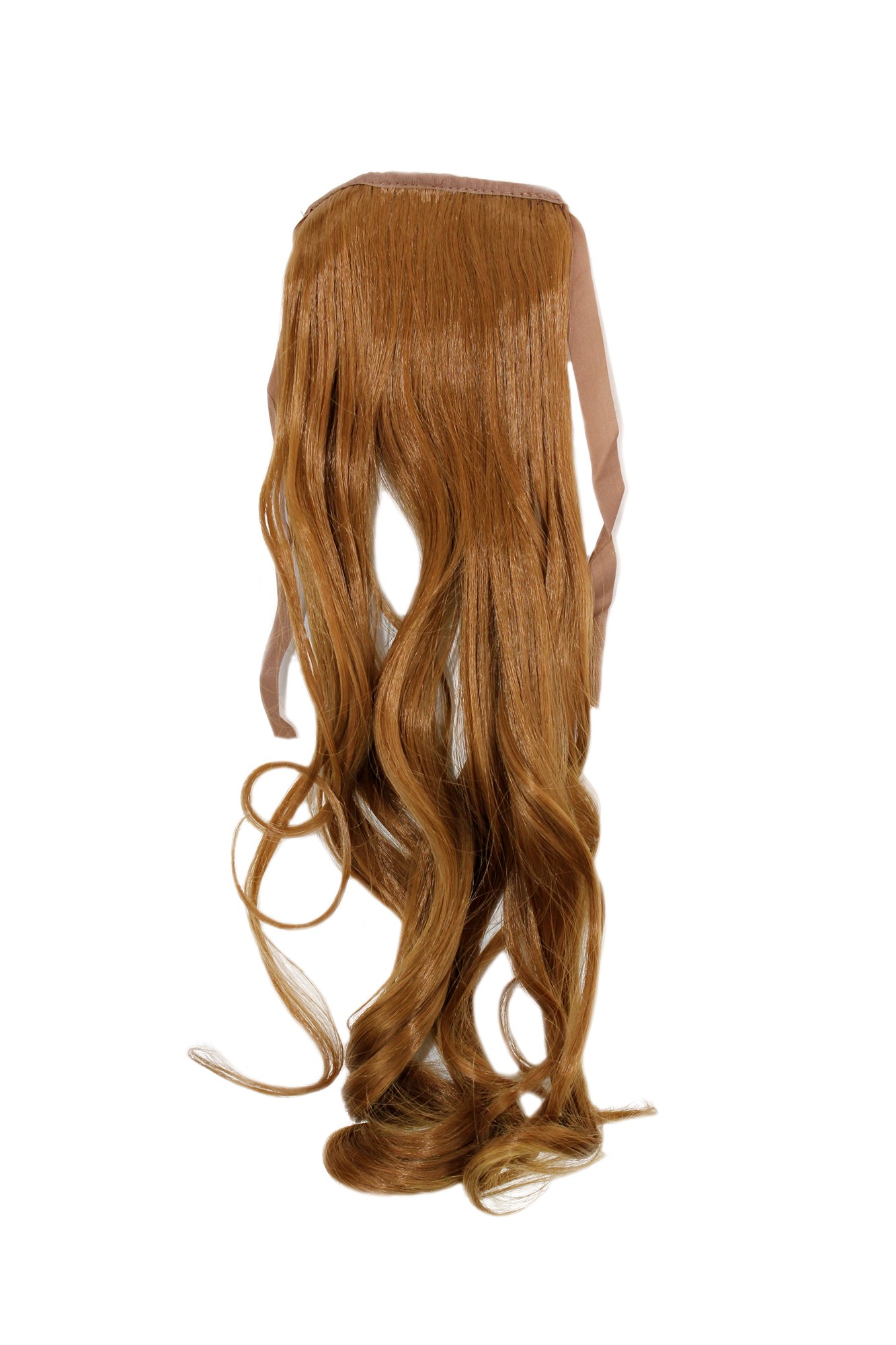 YZF-TC18-27 Hairpiece Pontail Pigtail extension slim light wavy comb and ribbon strawberry blond 18", front view, WIG ME UP: Your Perücken Online Shop Ponytails, copper blonde, wavy, shoulder-length